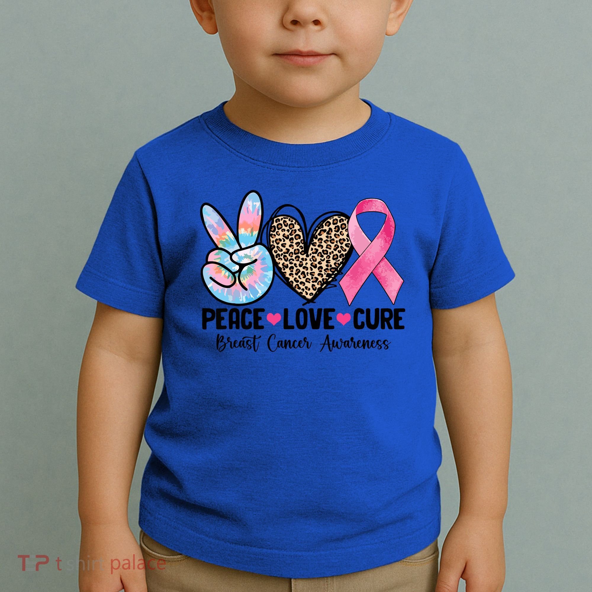 Tie Dye Peace Love Cure Pink Ribbon Breast Cancer Awareness Gift Toddler T-Shirt