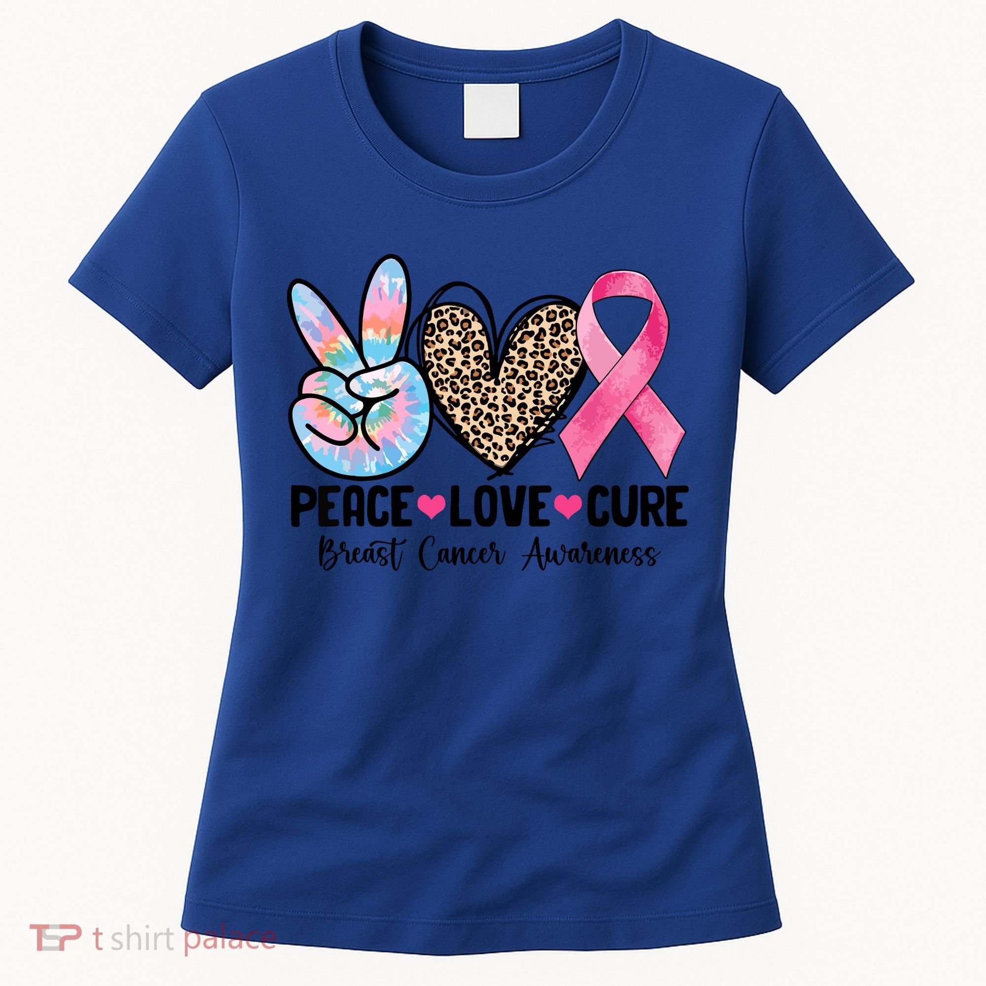 Tie Dye Peace Love Cure Pink Ribbon Breast Cancer Awareness Gift Women's T-Shirt