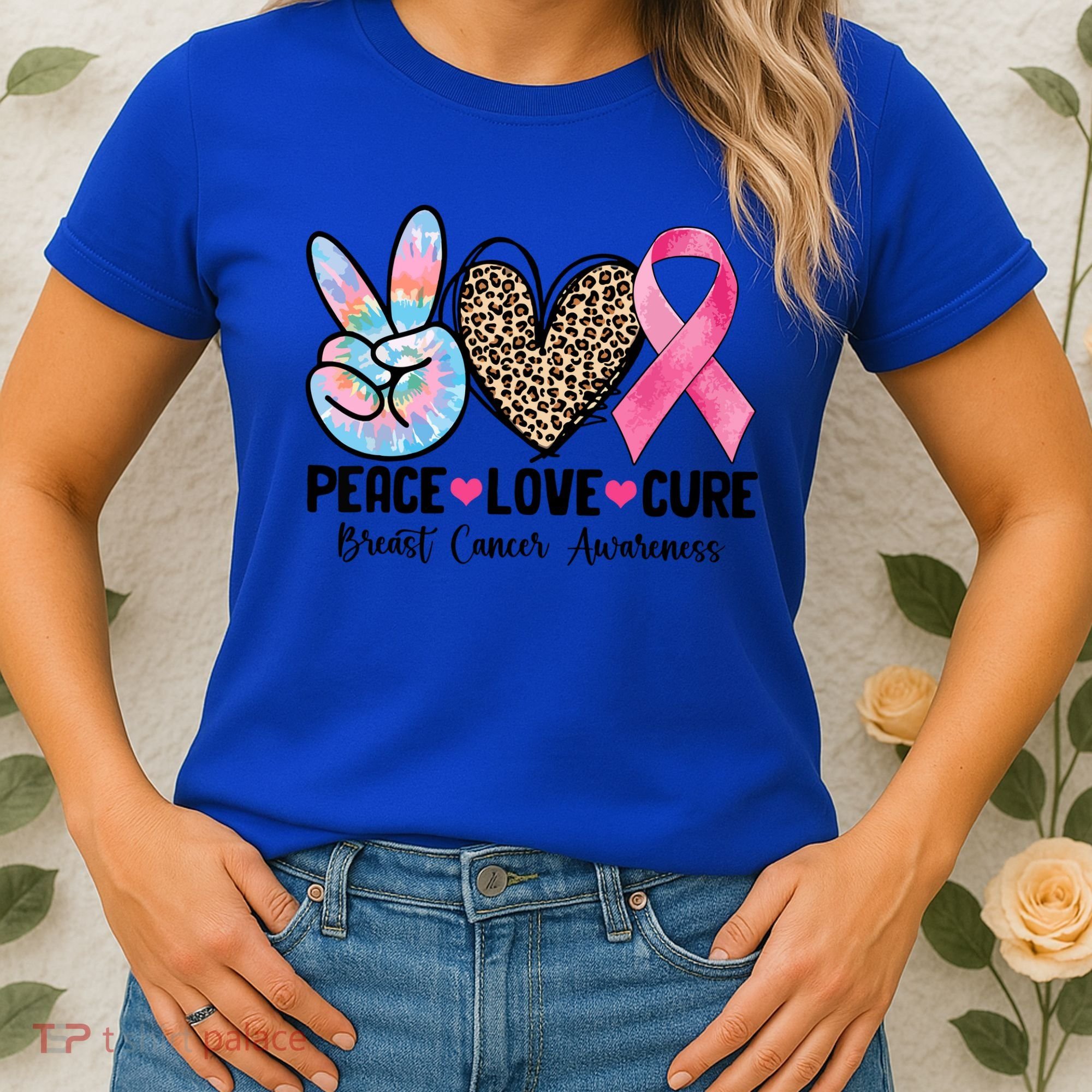 Tie Dye Peace Love Cure Pink Ribbon Breast Cancer Awareness Gift Women's T-Shirt