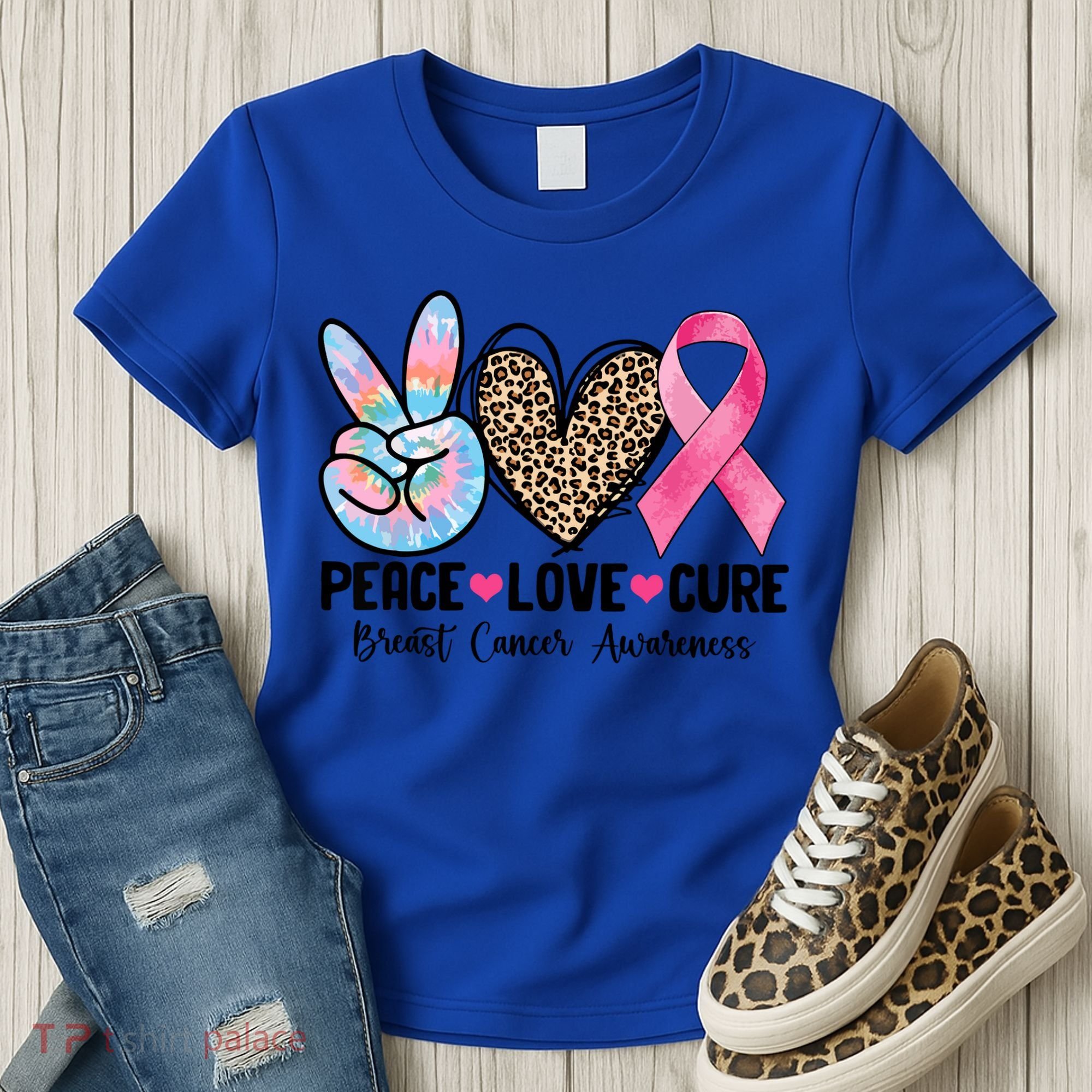 Tie Dye Peace Love Cure Pink Ribbon Breast Cancer Awareness Gift Women's T-Shirt