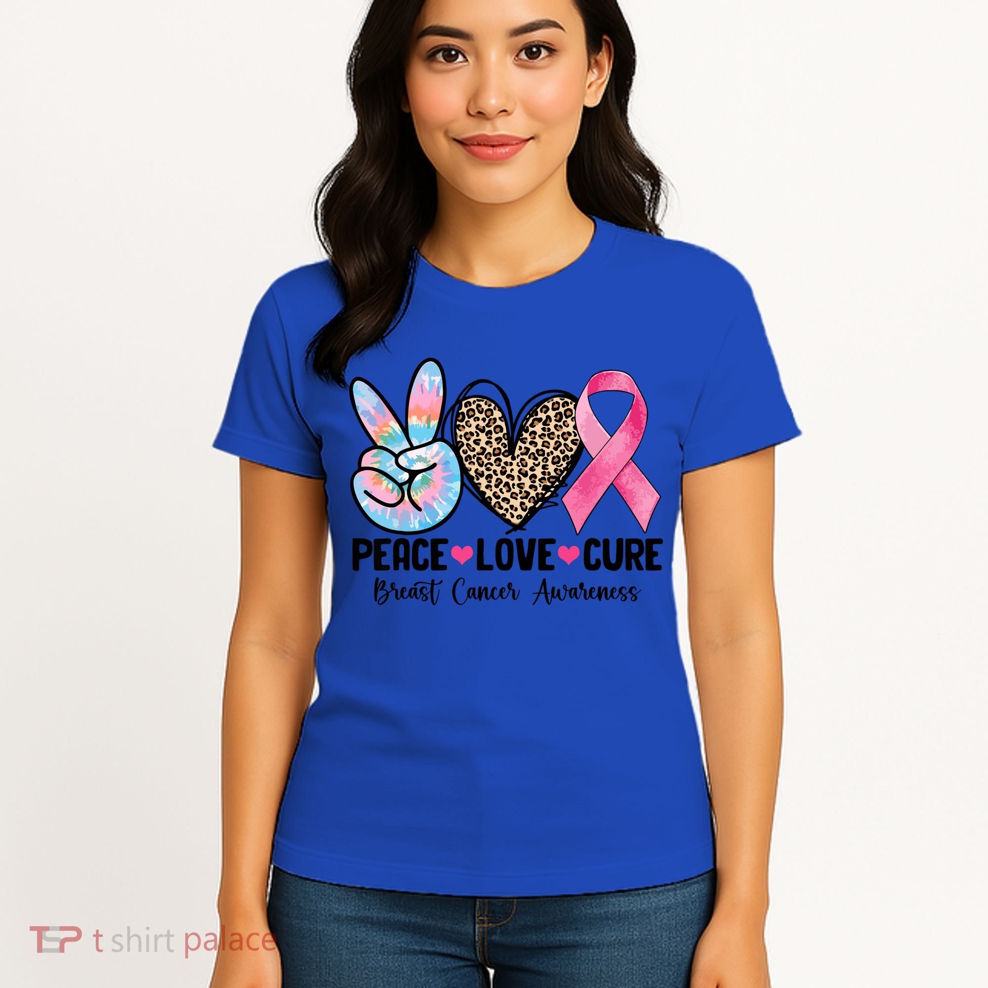 Tie Dye Peace Love Cure Pink Ribbon Breast Cancer Awareness Gift Women's T-Shirt