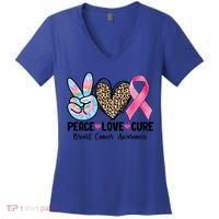 Tie Dye Peace Love Cure Pink Ribbon Breast Cancer Awareness Gift Women's V-Neck T-Shirt thumb 0