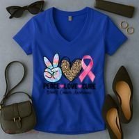 Tie Dye Peace Love Cure Pink Ribbon Breast Cancer Awareness Gift Women's V-Neck T-Shirt thumb 2