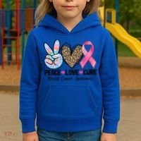 Tie Dye Peace Love Cure Pink Ribbon Breast Cancer Awareness Gift Kids Hoodie thumb 3