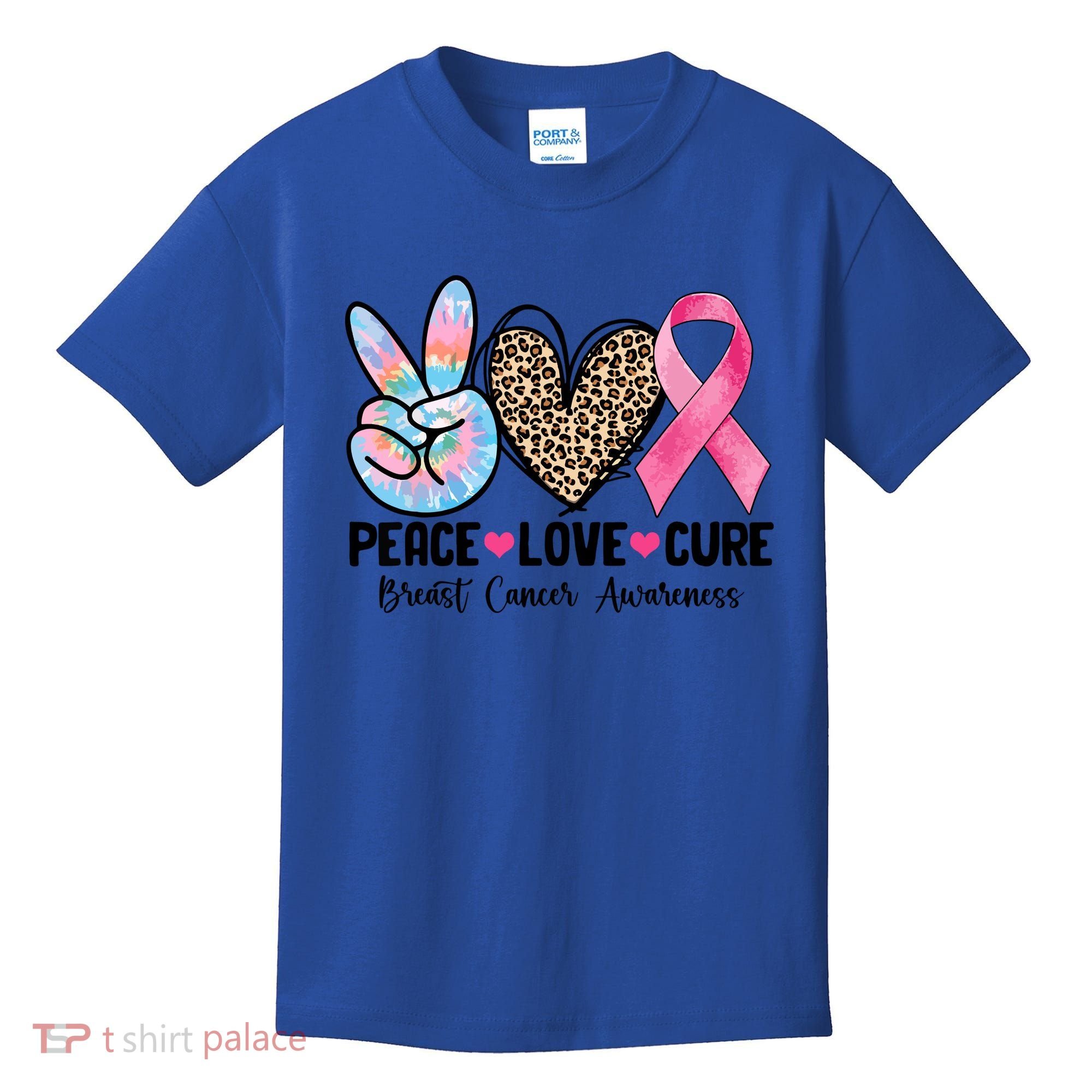 Tie Dye Peace Love Cure Pink Ribbon Breast Cancer Awareness Gift Kids T-Shirt