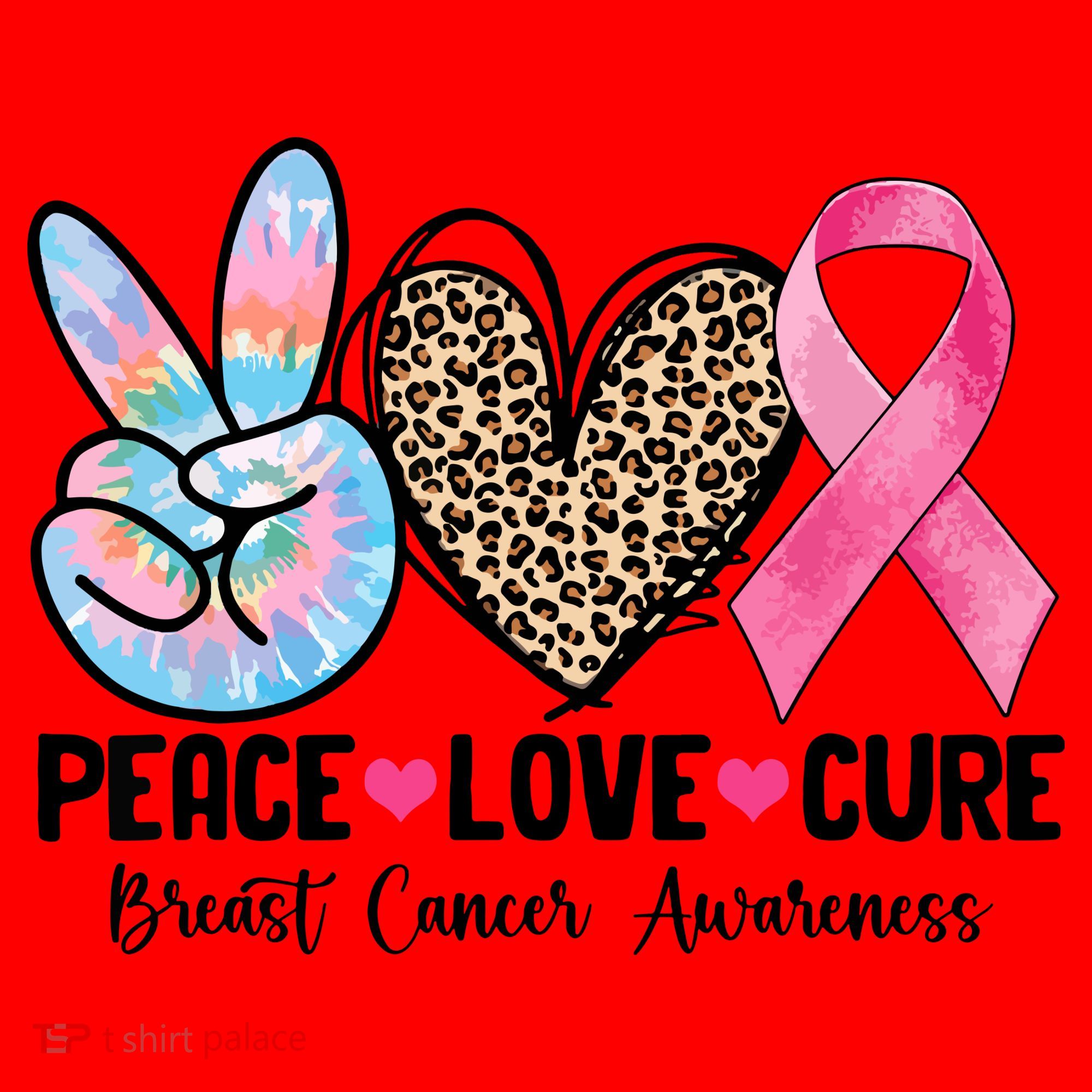 Tie Dye Peace Love Cure Pink Ribbon Breast Cancer Awareness Gift Santa Hat
