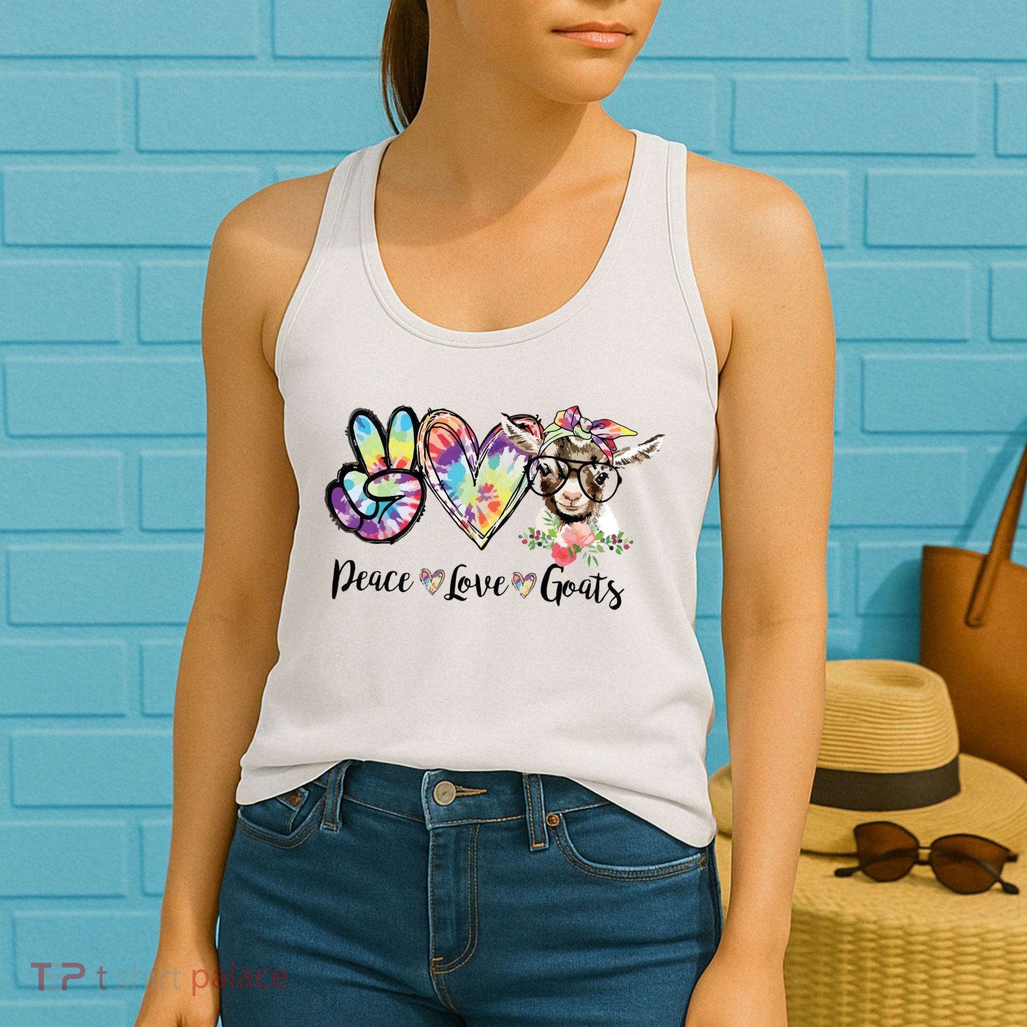 Tie Dye Peace Love Goats Farm Girl Goat Lover Funny Gift Women's Tank Top