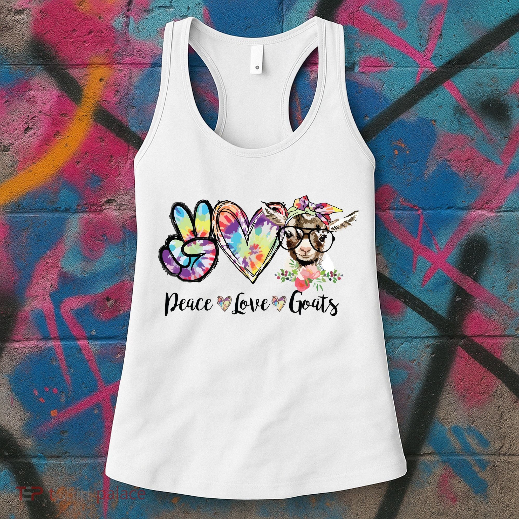 Tie Dye Peace Love Goats Farm Girl Goat Lover Funny Gift Women's Tank Top