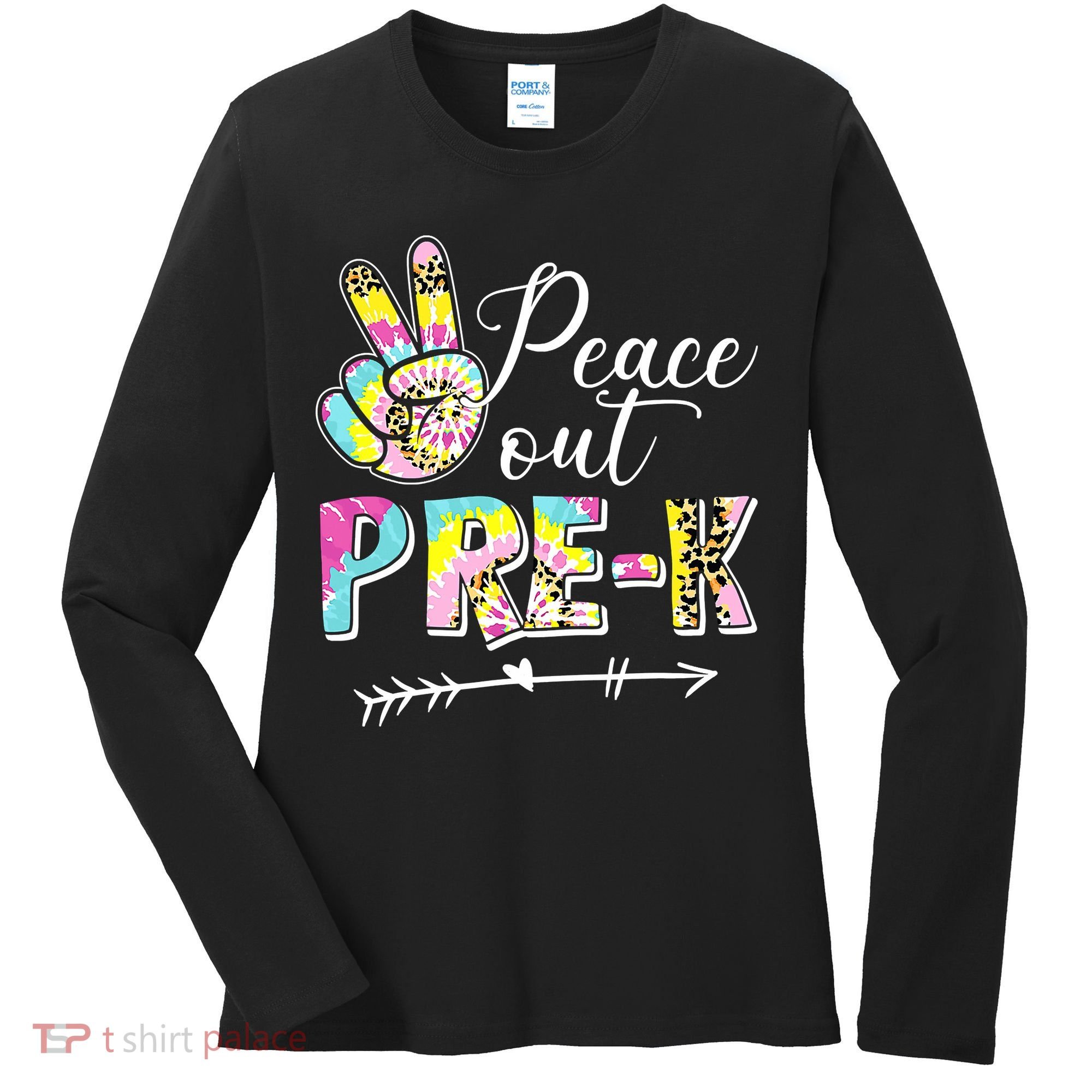 Tie Dye Peace Out PreK Last Day Of School Summer Beach Women's Long Sleeve Shirt