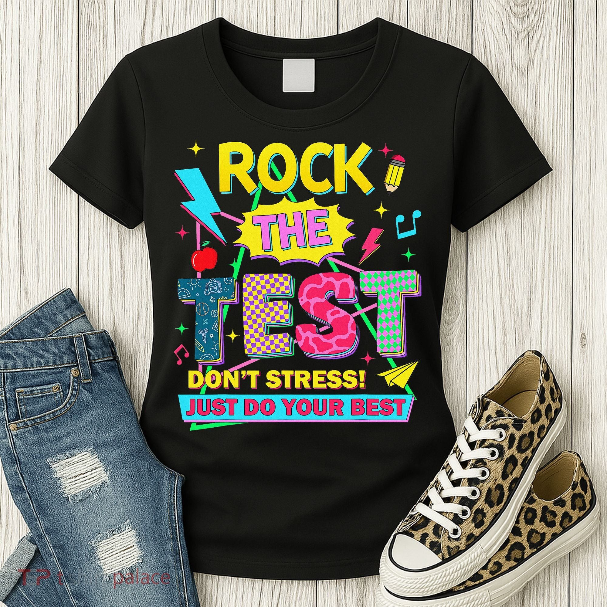 Test Day Rock The Test Just Do Your Best Teacher Testing Women's T-Shirt