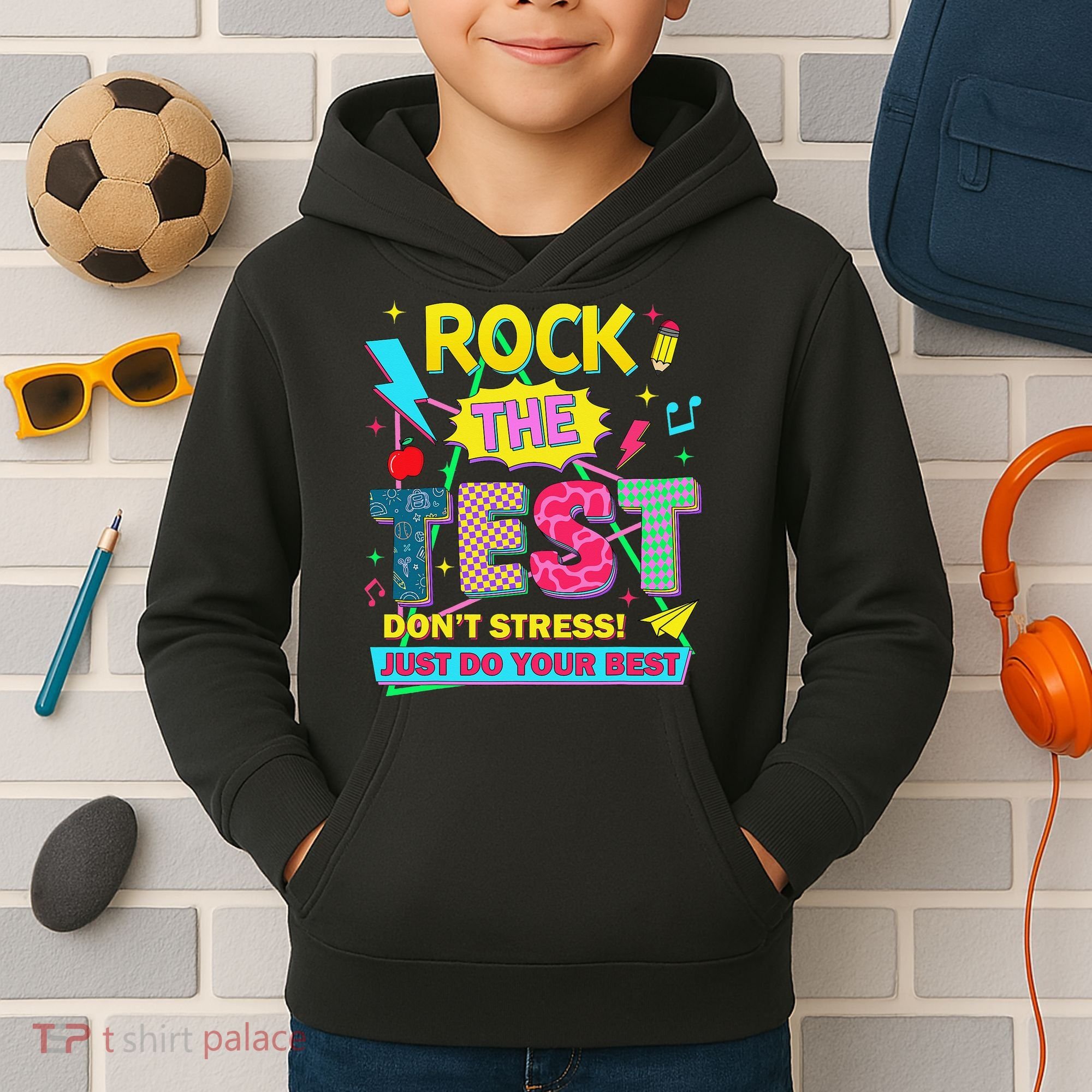 Test Day Rock The Test Just Do Your Best Teacher Testing Kids Hoodie