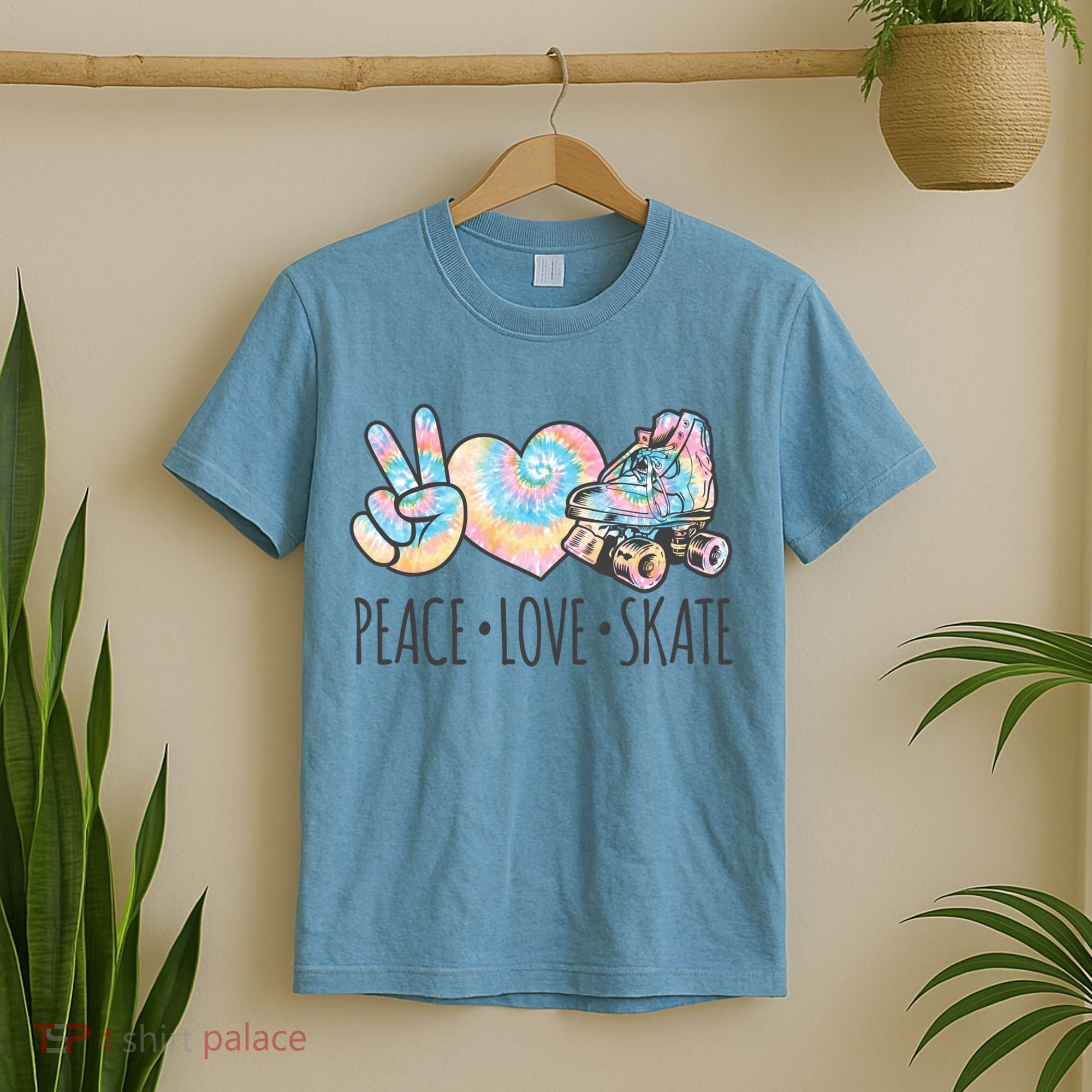 Tie Dye Roller Skating For Teen Girls Peace Love Skate Gift T-Shirt