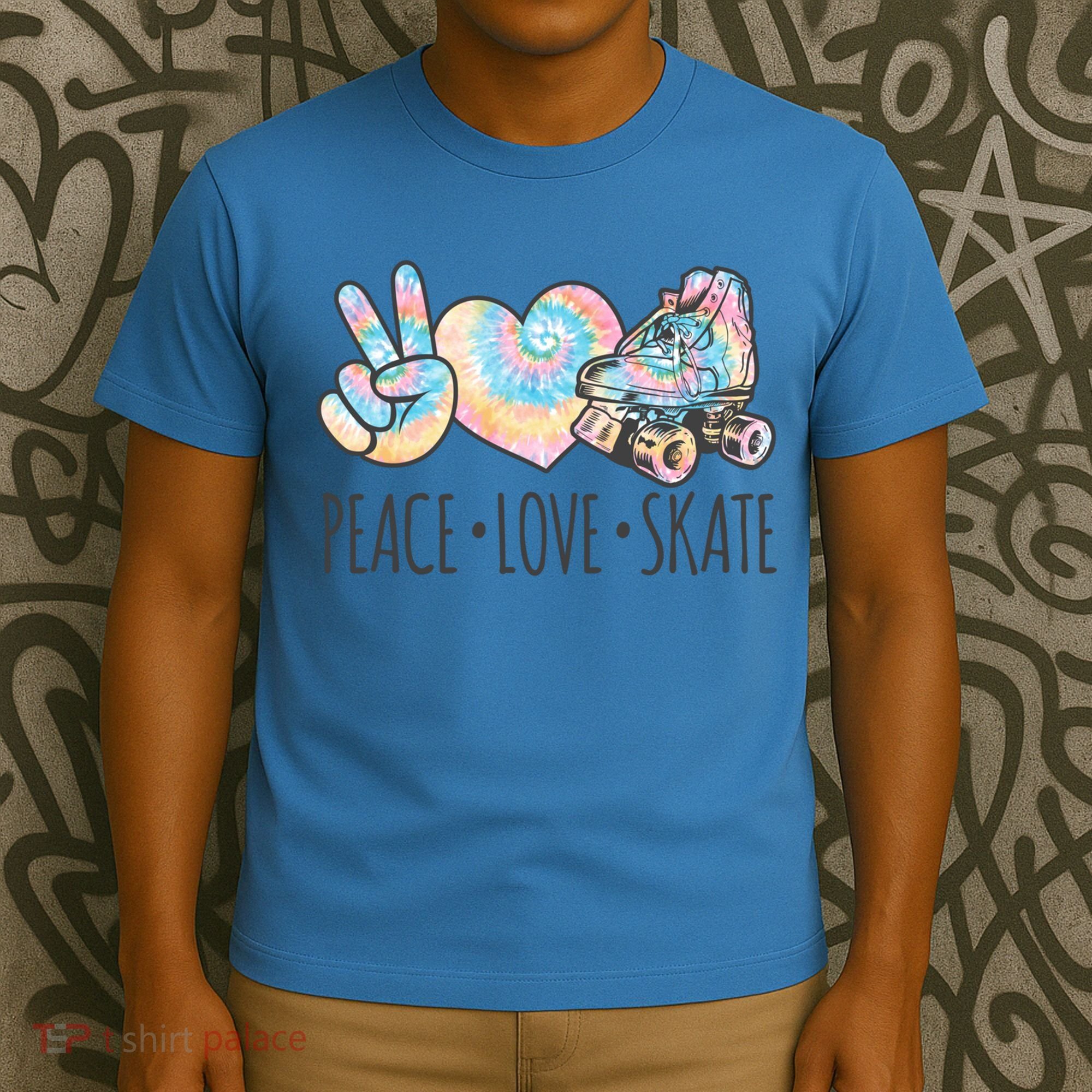 Tie Dye Roller Skating For Teen Girls Peace Love Skate Gift T-Shirt