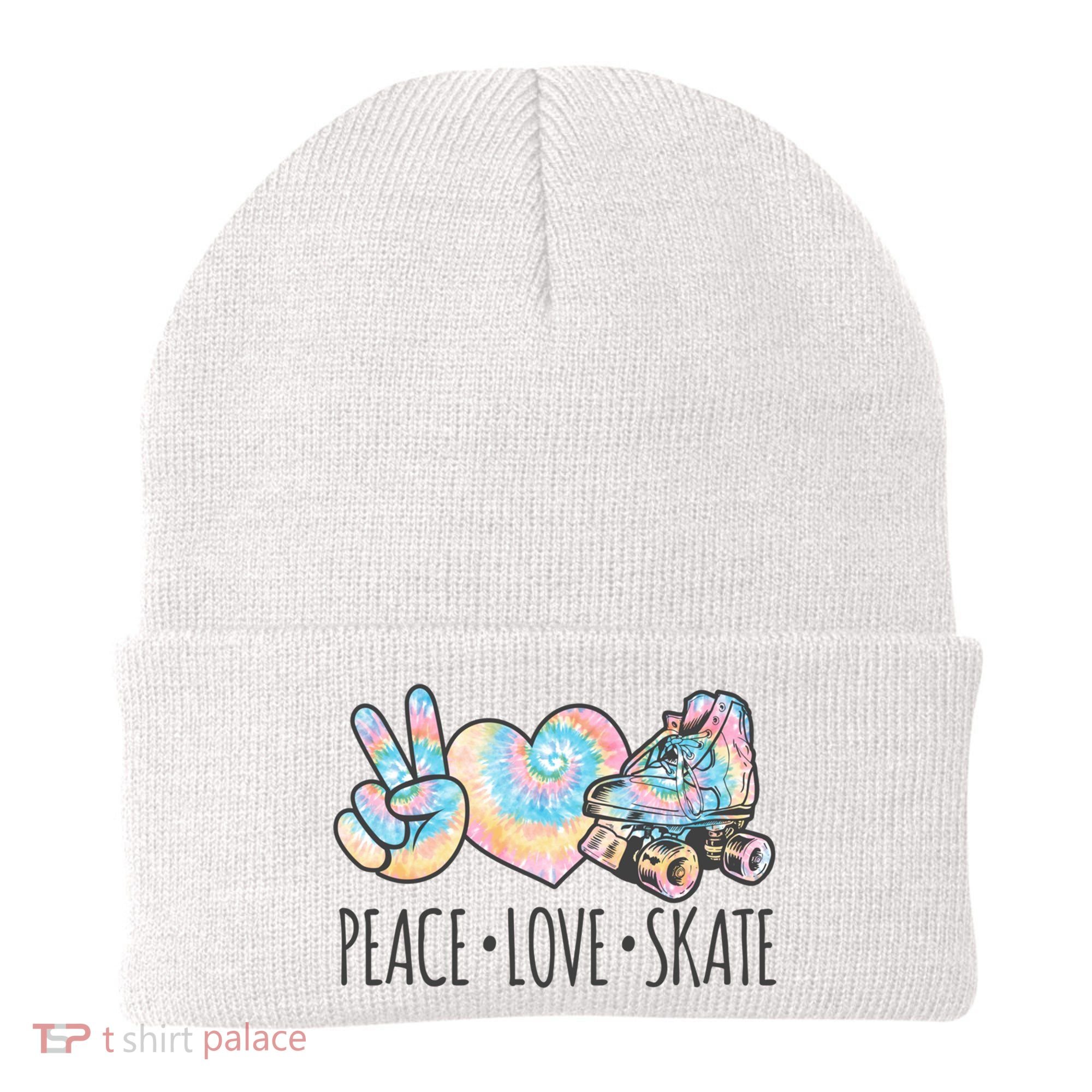 Tie Dye Roller Skating For Teen Girls Peace Love Skate Gift Beanie