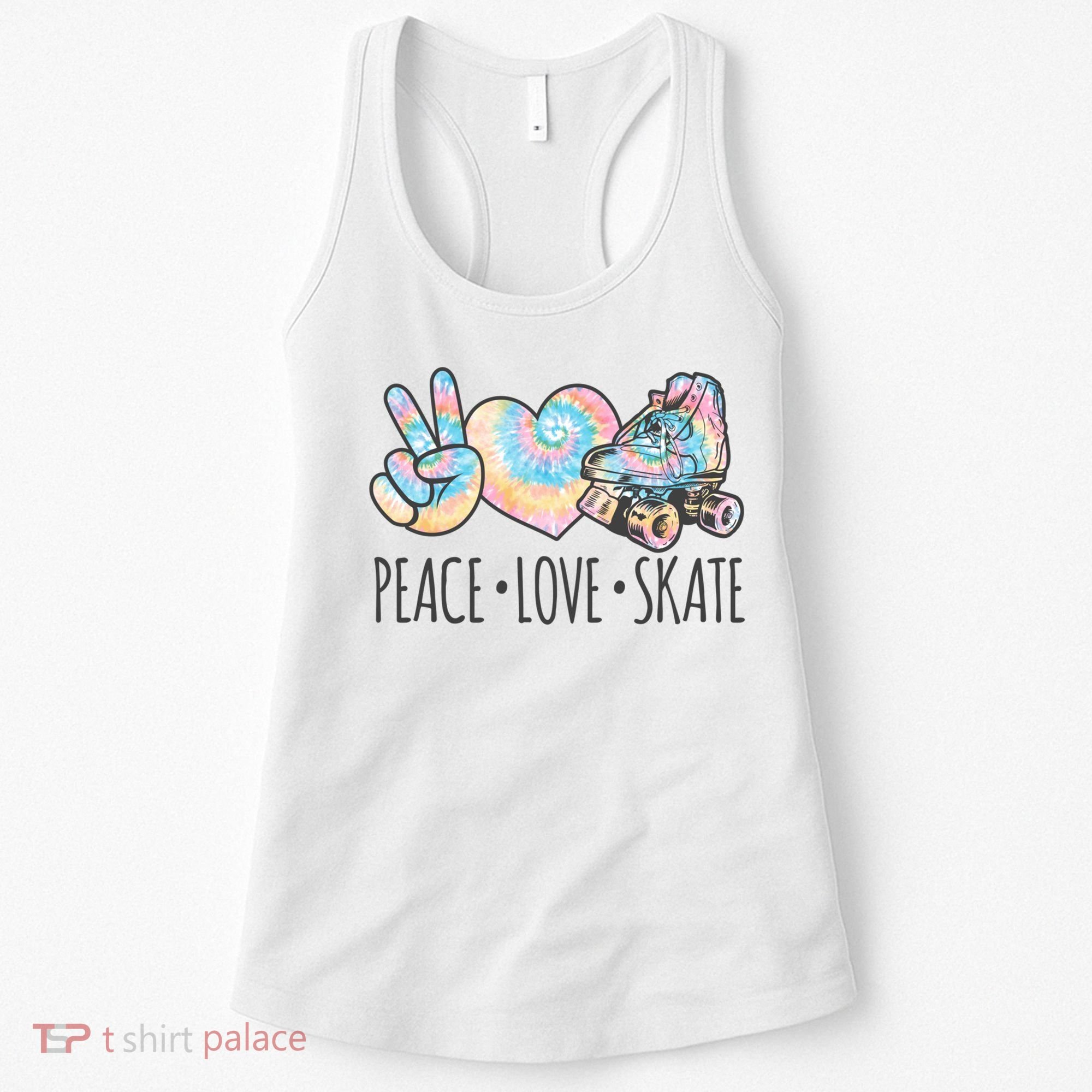 Tie Dye Roller Skating For Teen Girls Peace Love Skate Gift Women's Tank Top