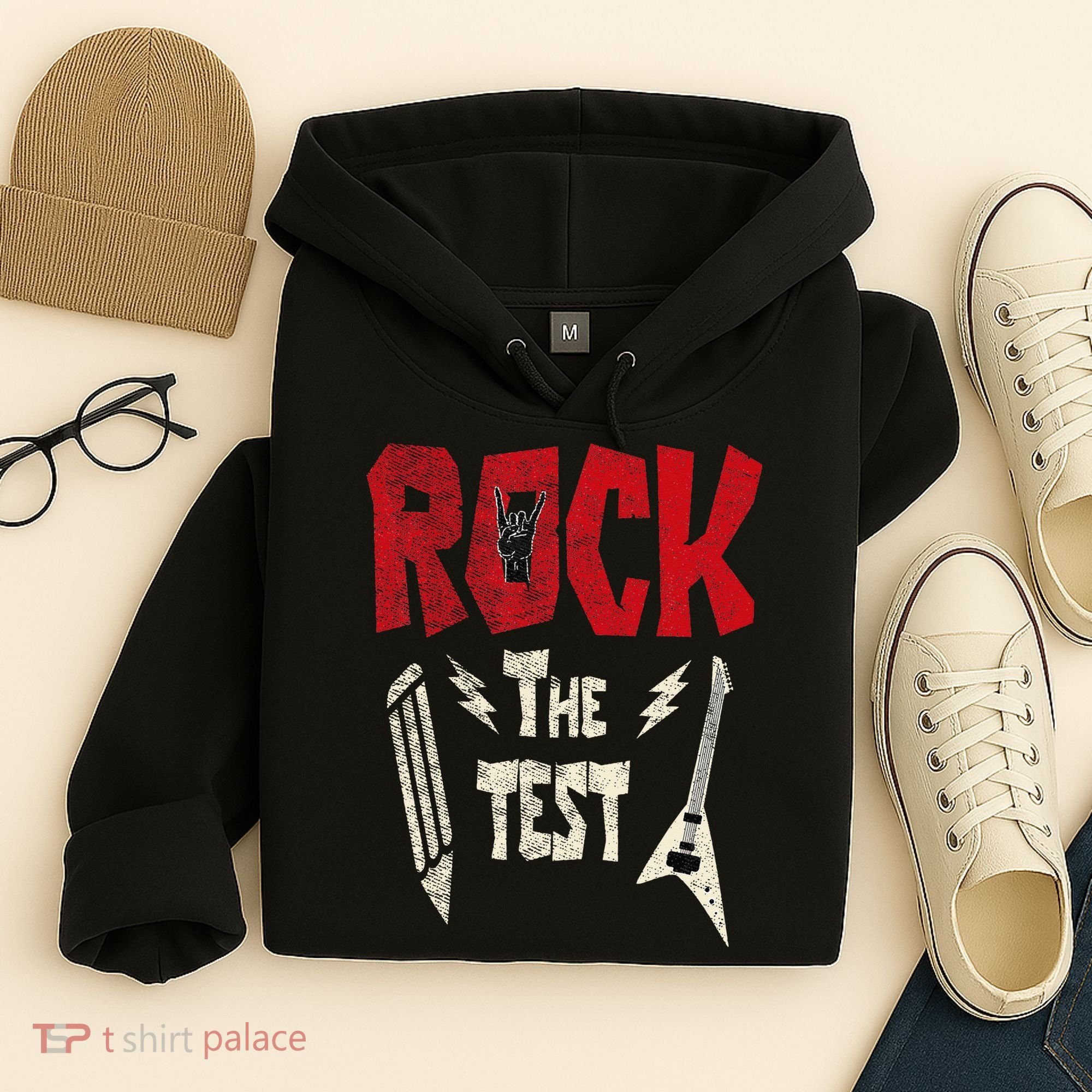 Test Day Rock The Funny Rock Teacher Student Testing Exam Hoodie