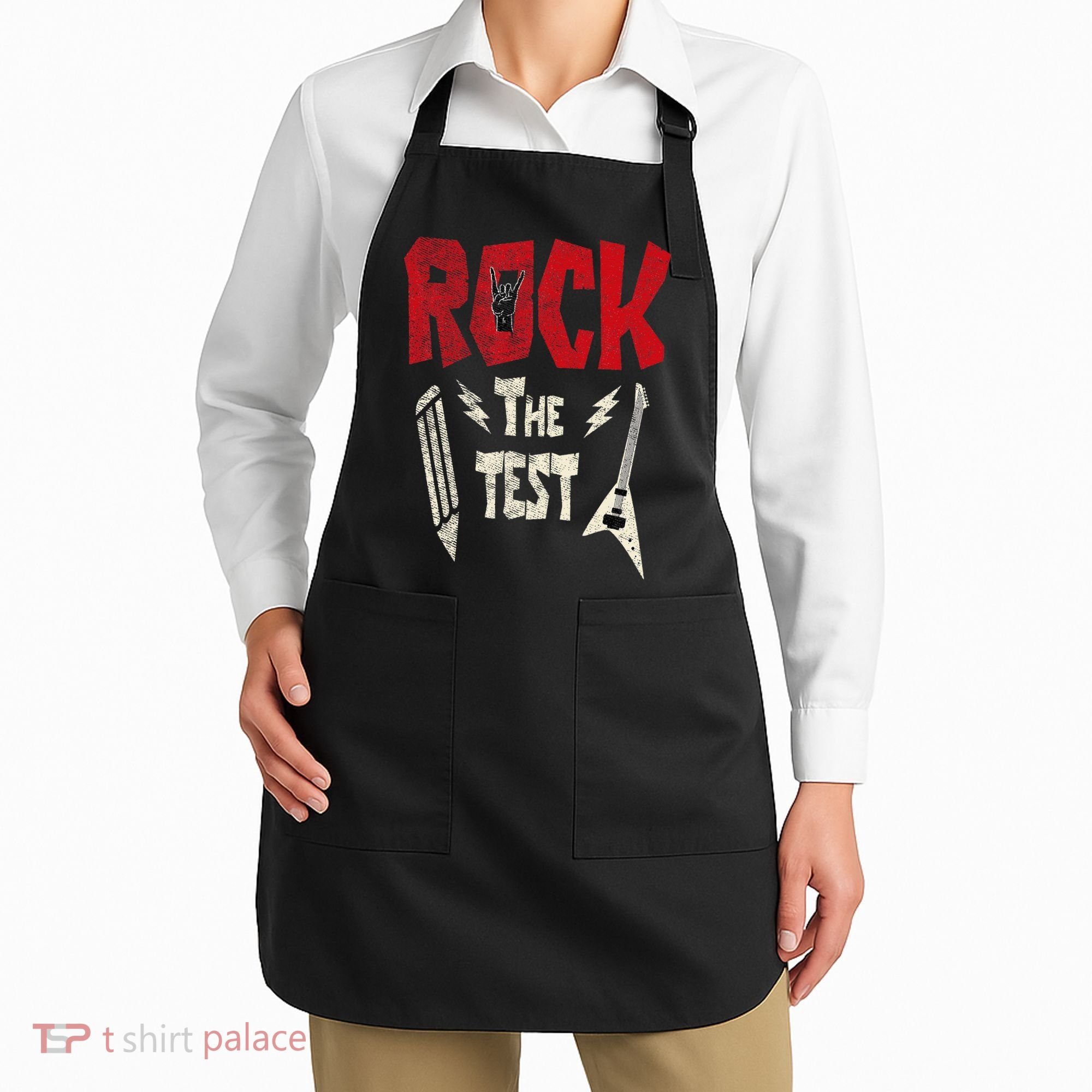 Test Day Rock The Funny Rock Teacher Student Testing Exam Apron