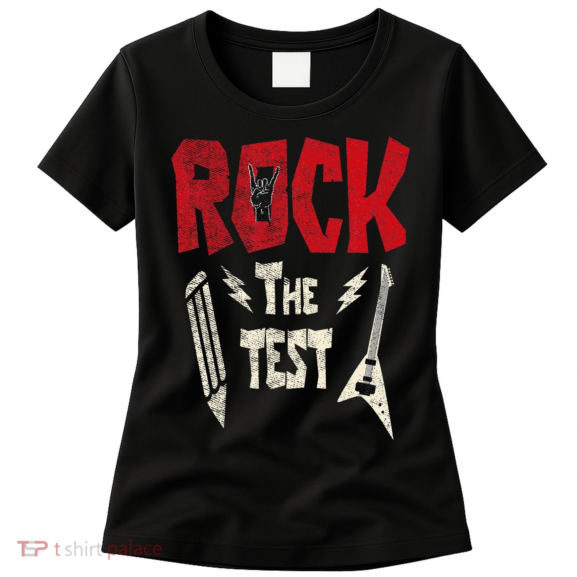 Test Day Rock The Funny Rock Teacher Student Testing Exam Women's T-Shirt
