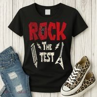 Test Day Rock The Funny Rock Teacher Student Testing Exam Women's T-Shirt thumb 3