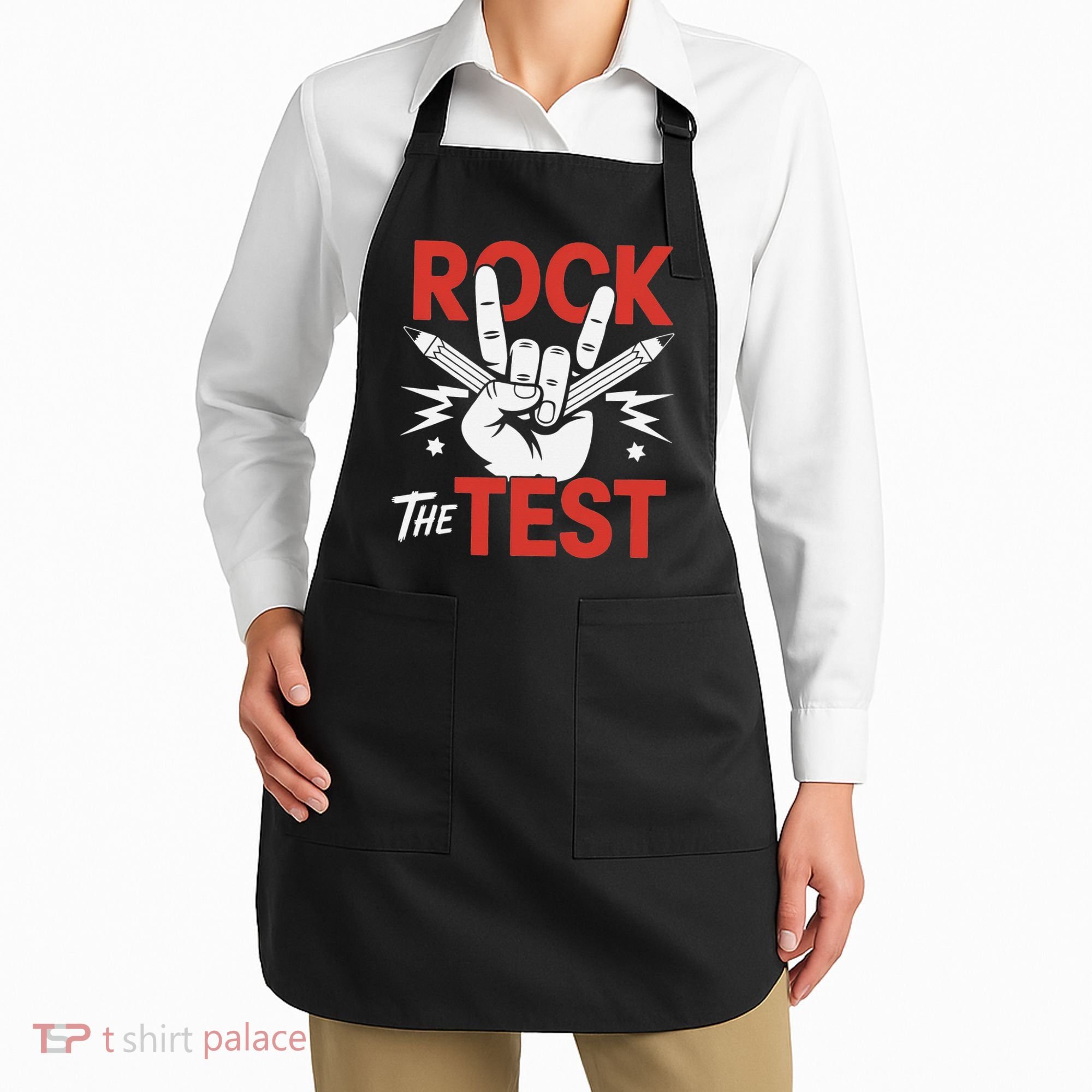 Testing Day Rock The Test Rock Music Teacher Student Apron