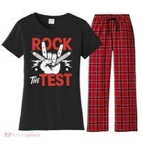 Testing Day Rock The Test Rock Music Teacher Student Women's Flannel Pajama Set thumb 0