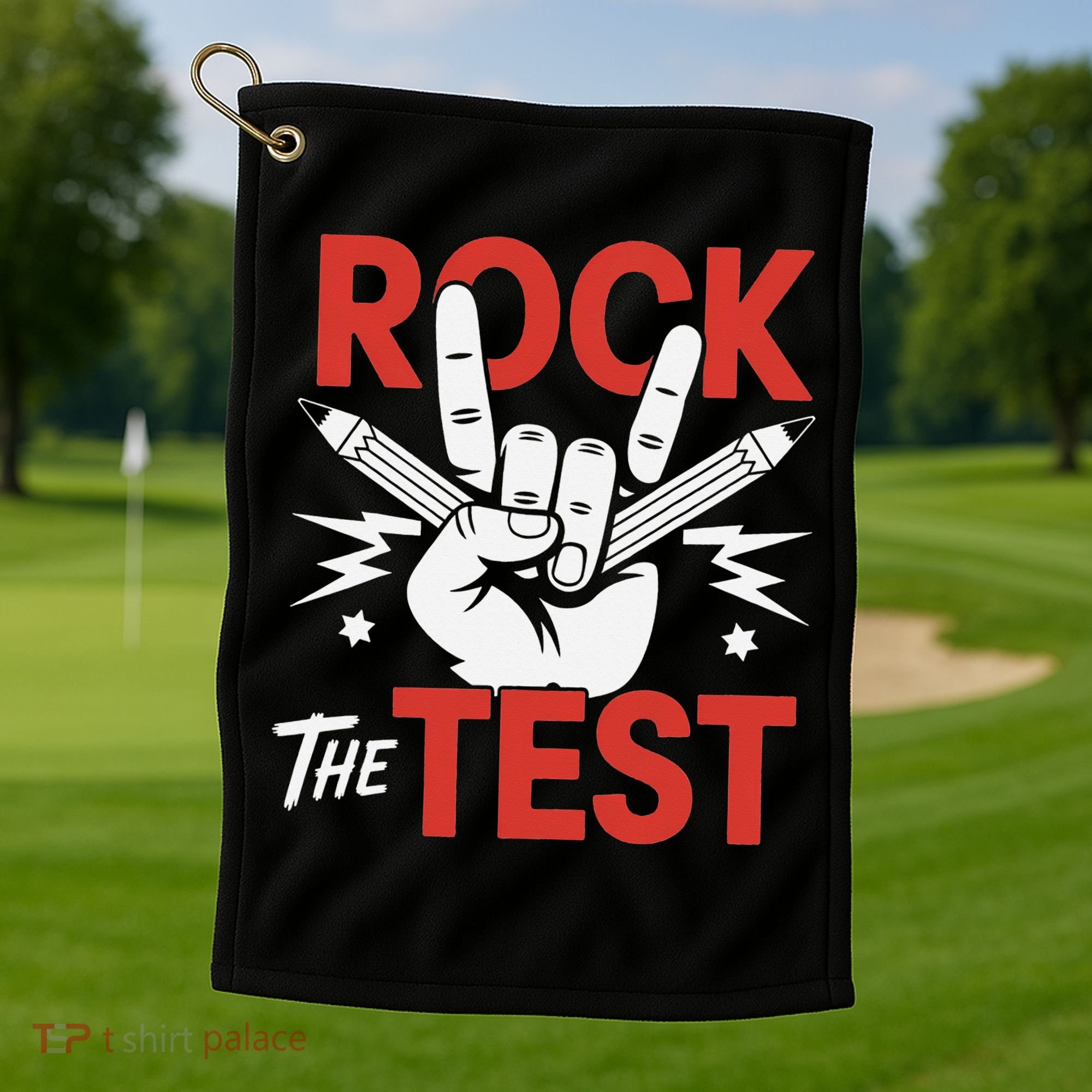 Testing Day Rock The Test Rock Music Teacher Student Golf Towel