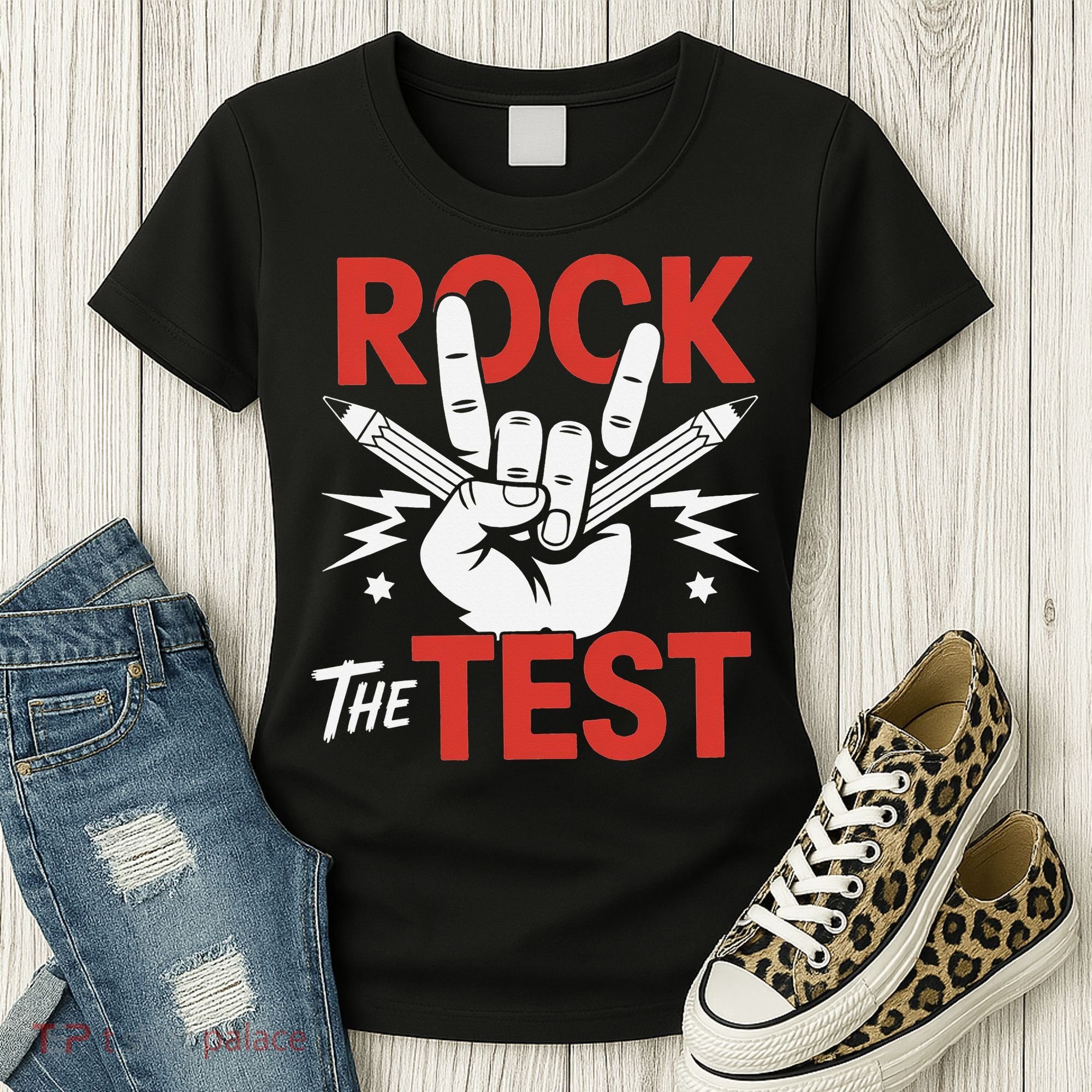 Testing Day Rock The Test Rock Music Teacher Student Women's T-Shirt