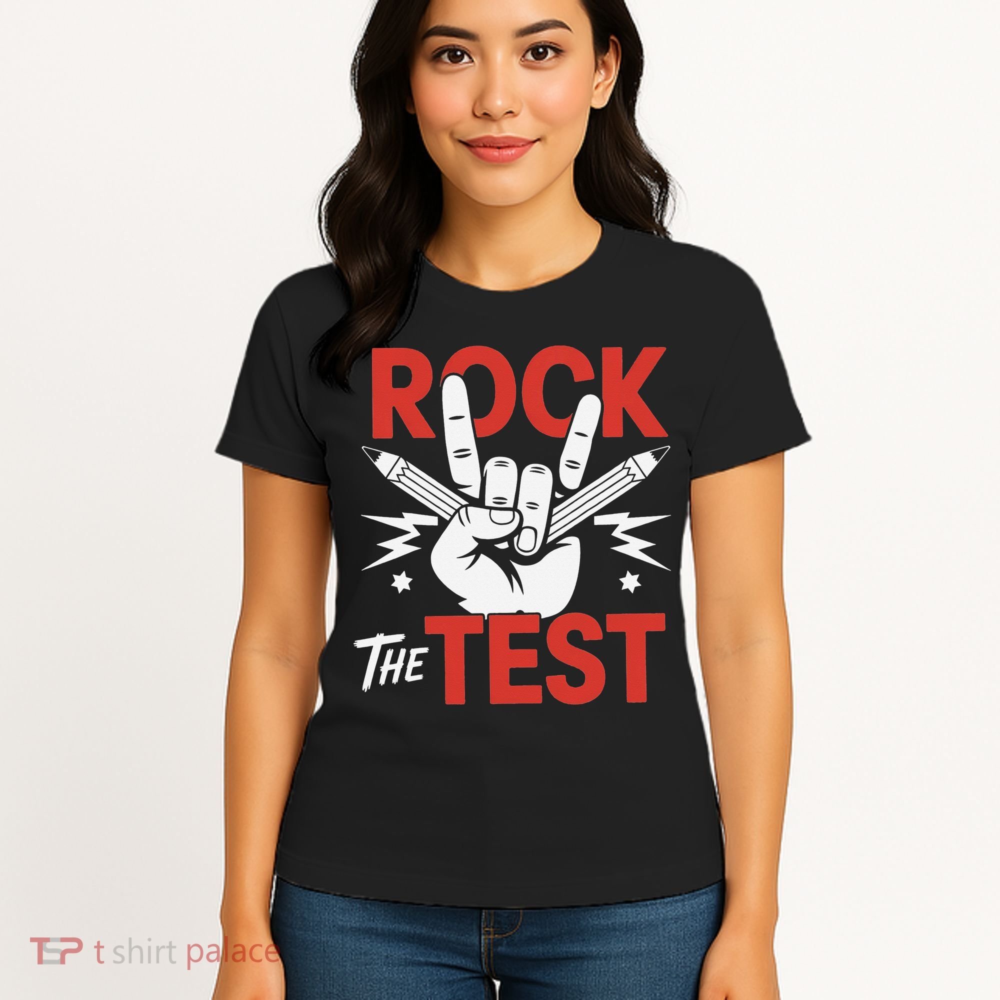 Testing Day Rock The Test Rock Music Teacher Student Women's T-Shirt
