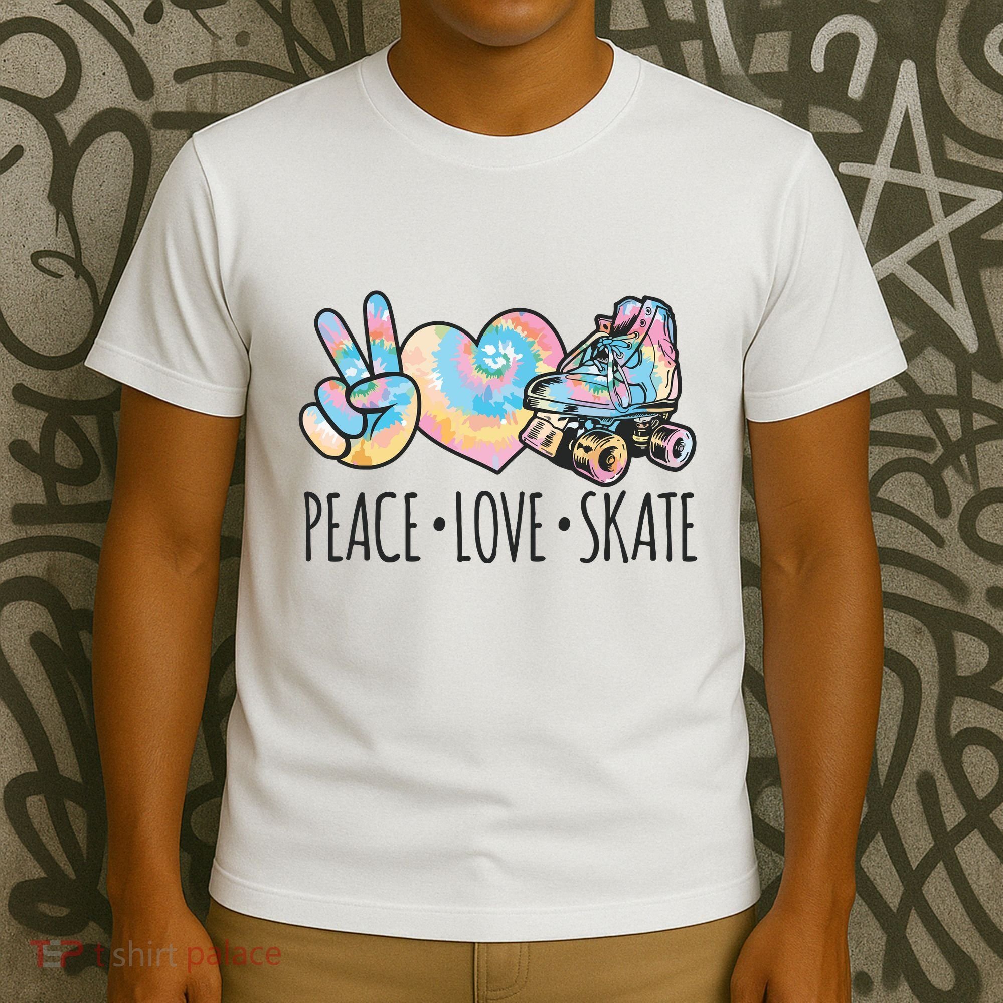 Tie Dye Roller Skating For Teen Girl Peace Love Skate T-Shirt