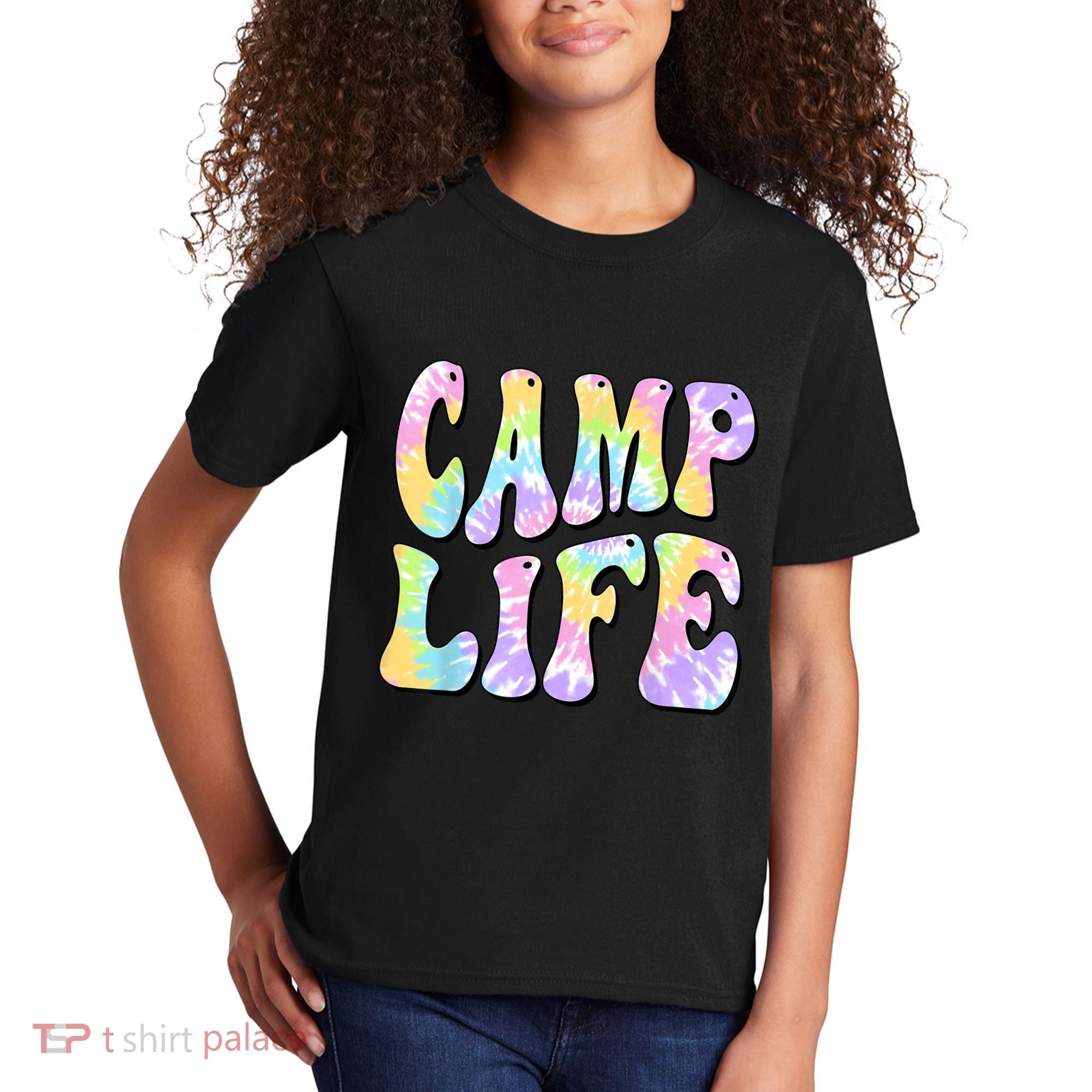 Tie Die Retro Camping Summer For Girl Summer Camp Life Gift Kids T-Shirt