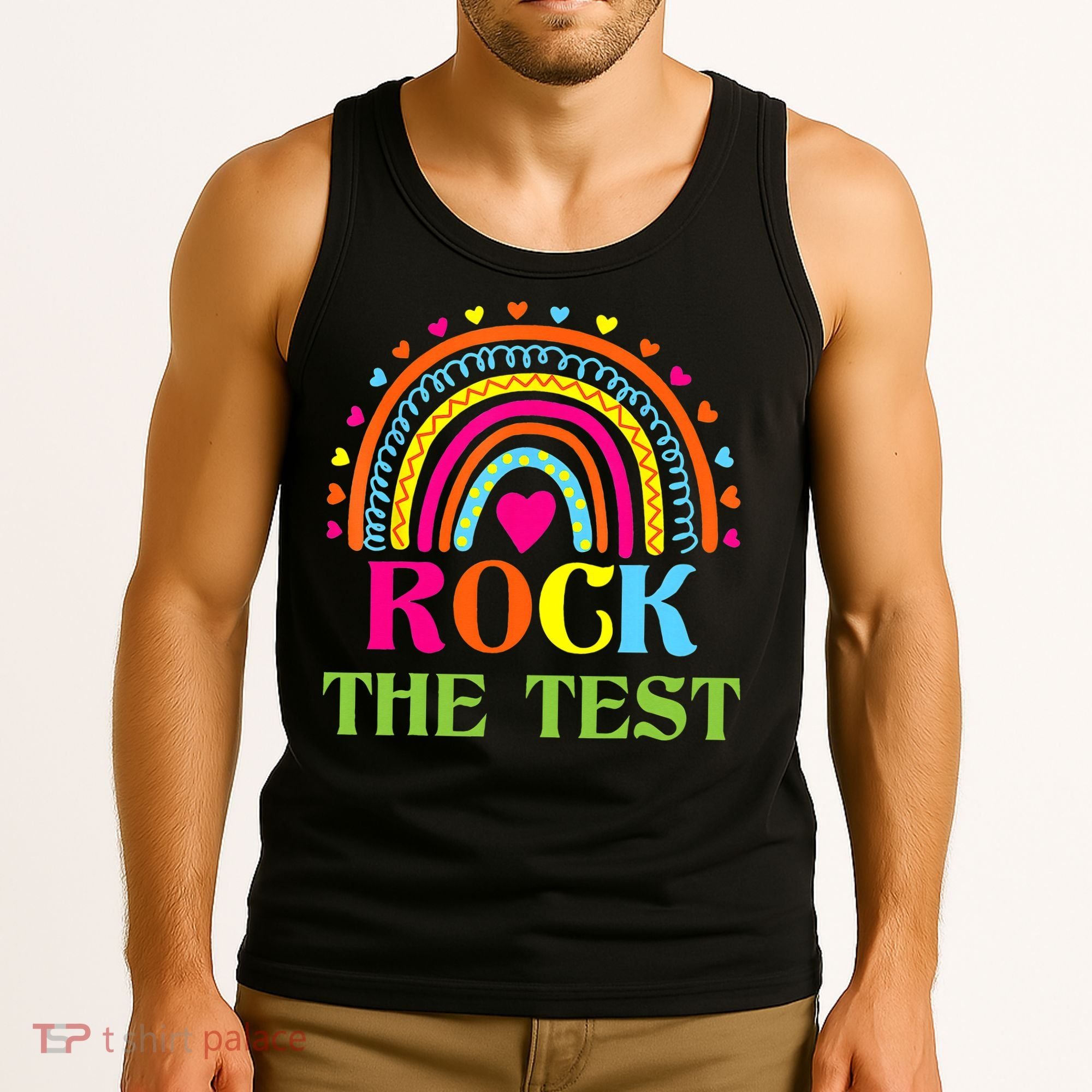 Test Day Rock The Test Teacher Day Rainbow Teacher Tank Top