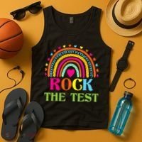 Test Day Rock The Test Teacher Day Rainbow Teacher Tank Top thumb 4