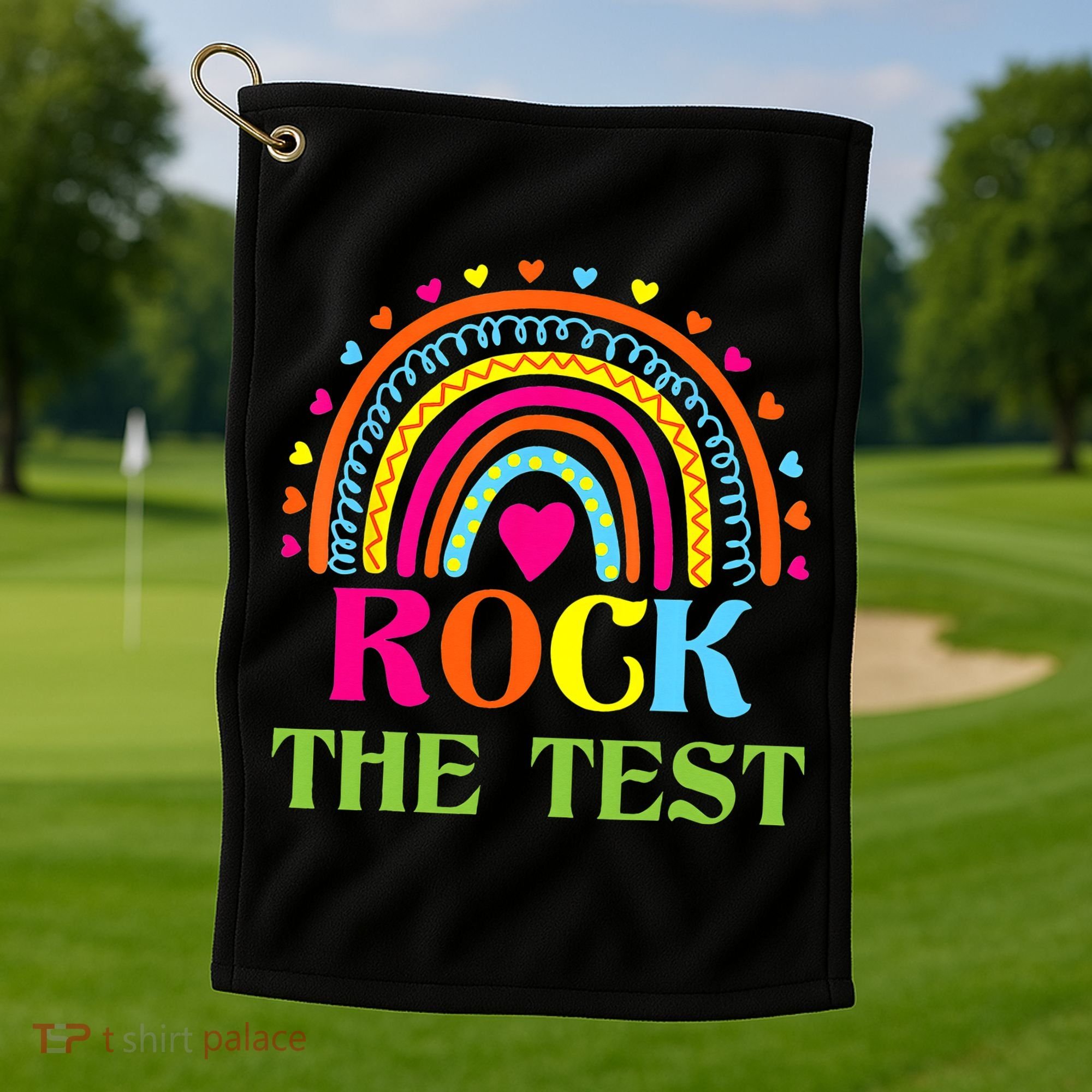 Test Day Rock The Test Teacher Day Rainbow Teacher Golf Towel