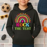 Test Day Rock The Test Teacher Day Rainbow Teacher Kids Hoodie thumb 2