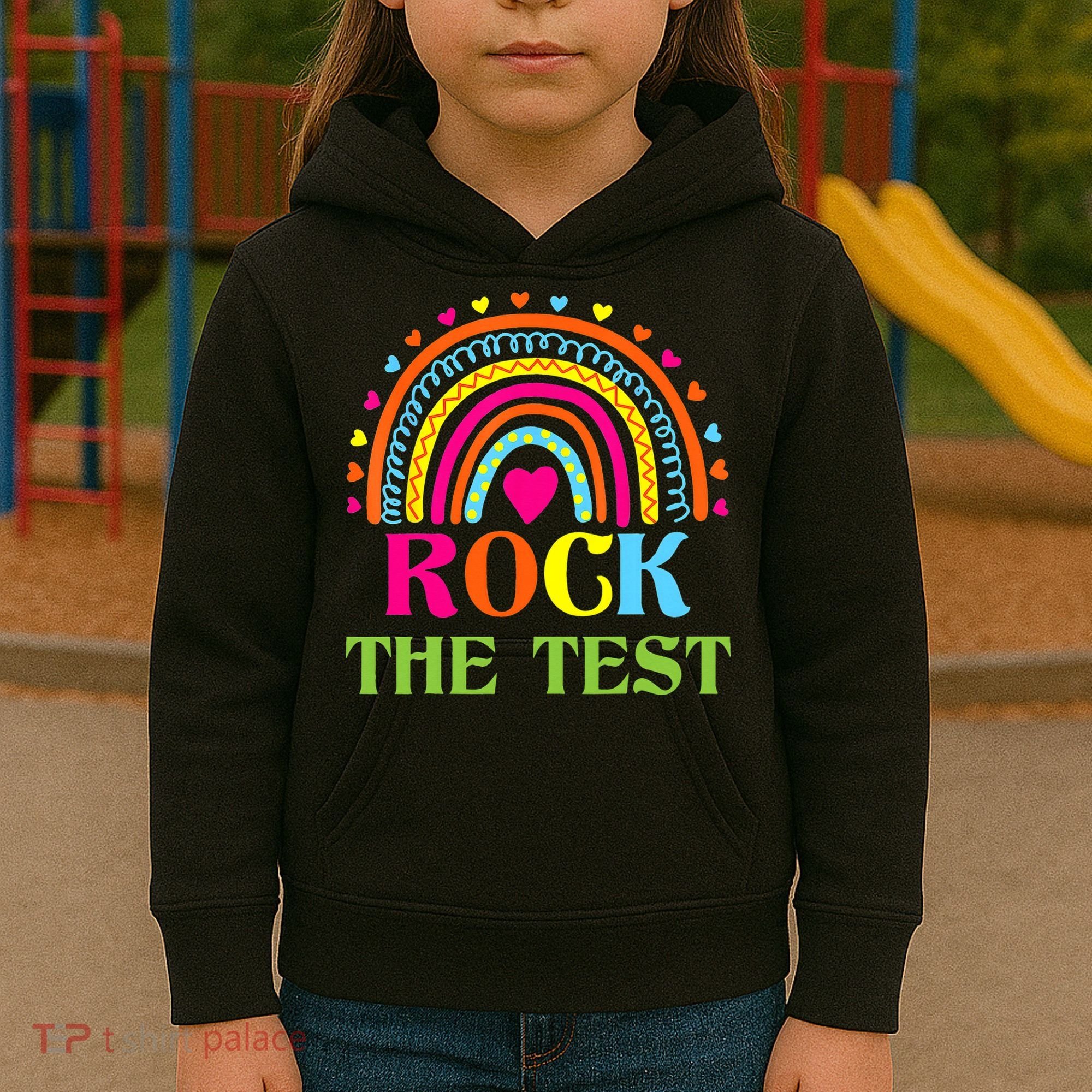 Test Day Rock The Test Teacher Day Rainbow Teacher Kids Hoodie