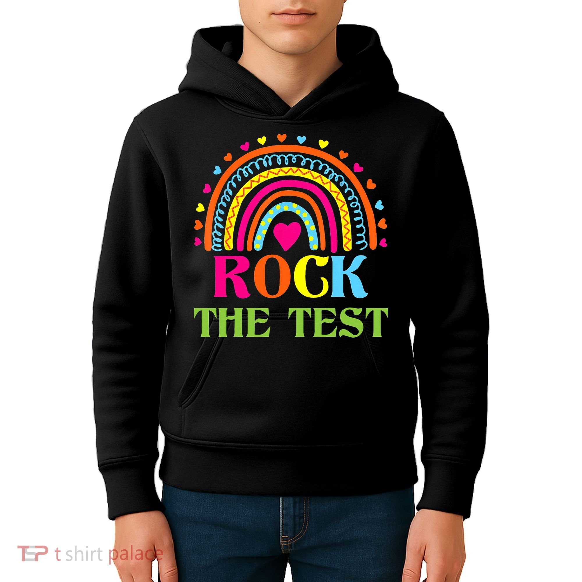 Test Day Rock The Test Teacher Day Rainbow Teacher Kids Hoodie