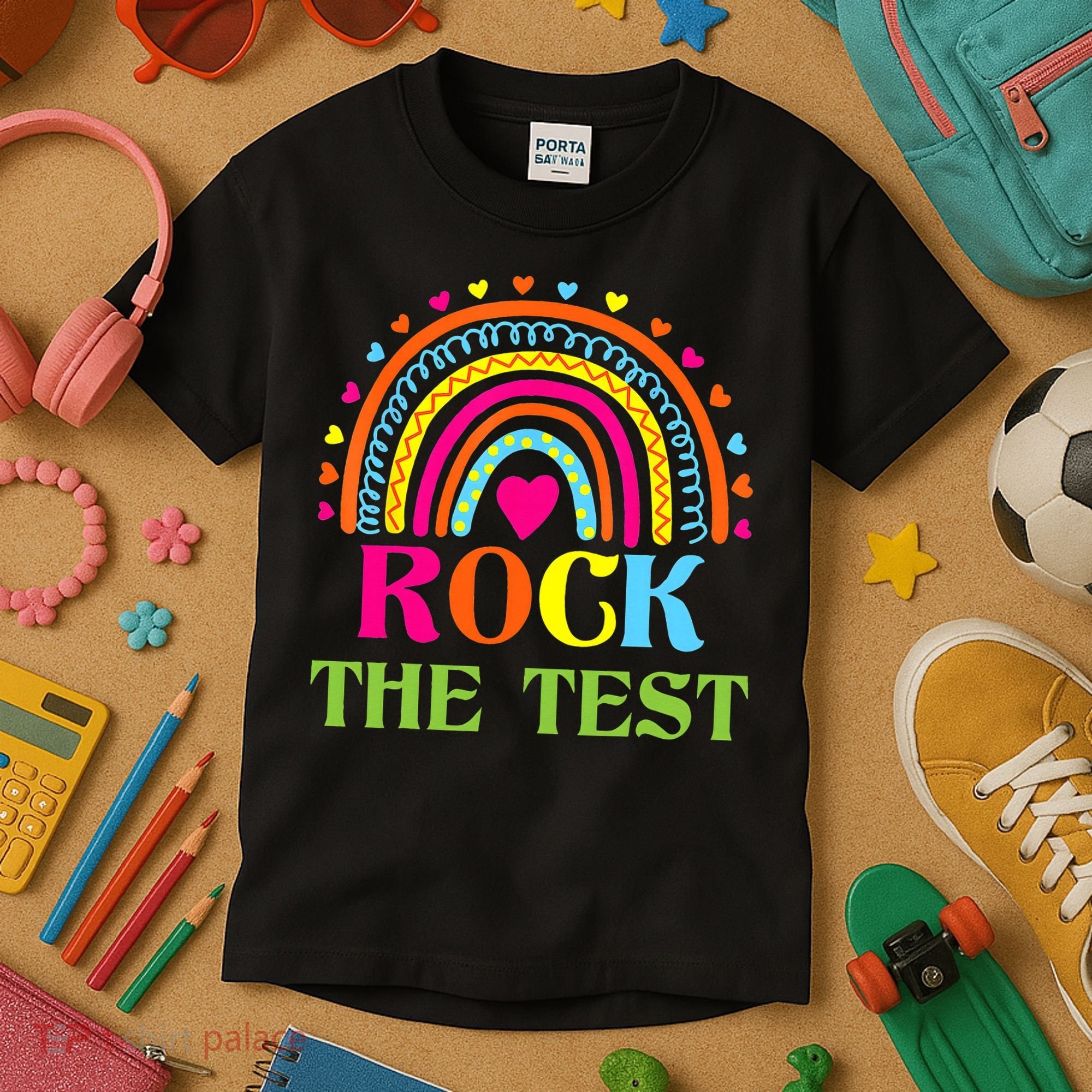 Test Day Rock The Test Teacher Day Rainbow Teacher Kids T-Shirt