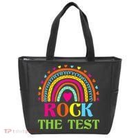 Test Day Rock The Test Teacher Day Rainbow Teacher Tote Bag thumb 0