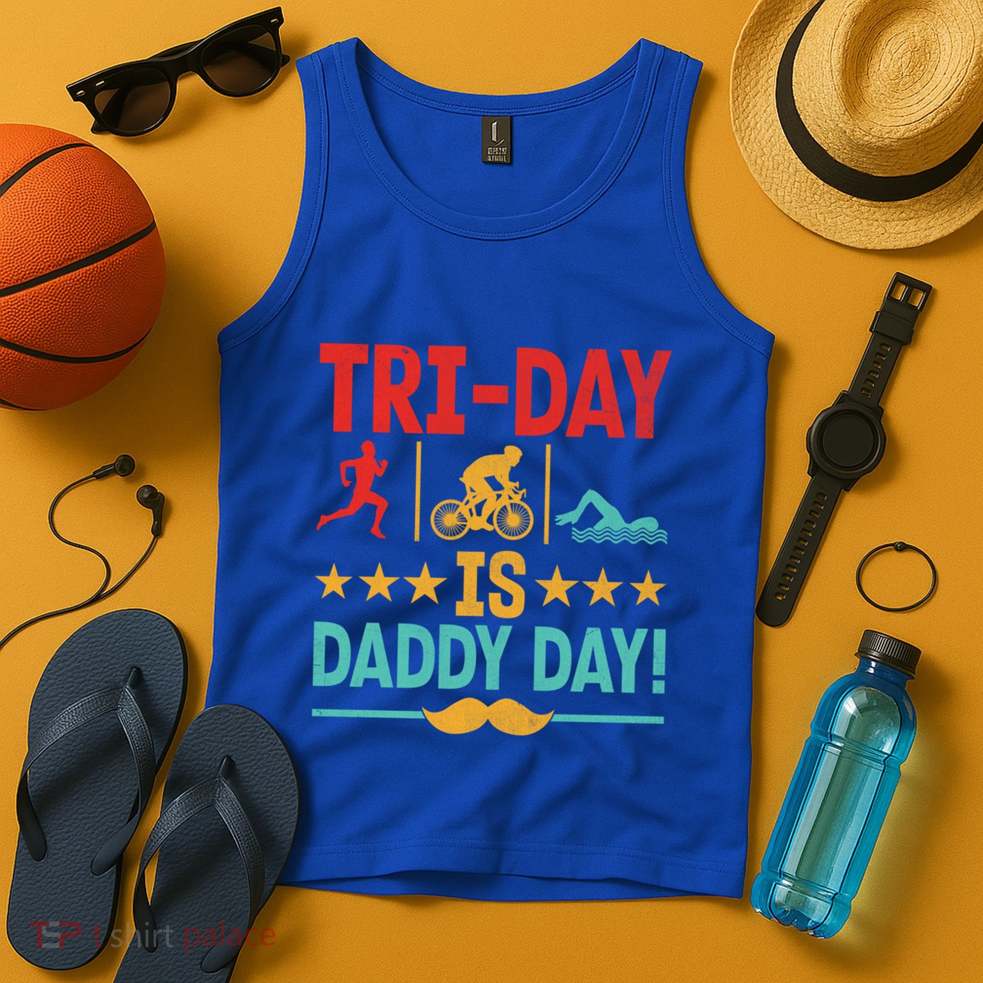 Triathlon Dad Swim Bike Run Triathlete Funny Iron Father Great Gift Tank Top