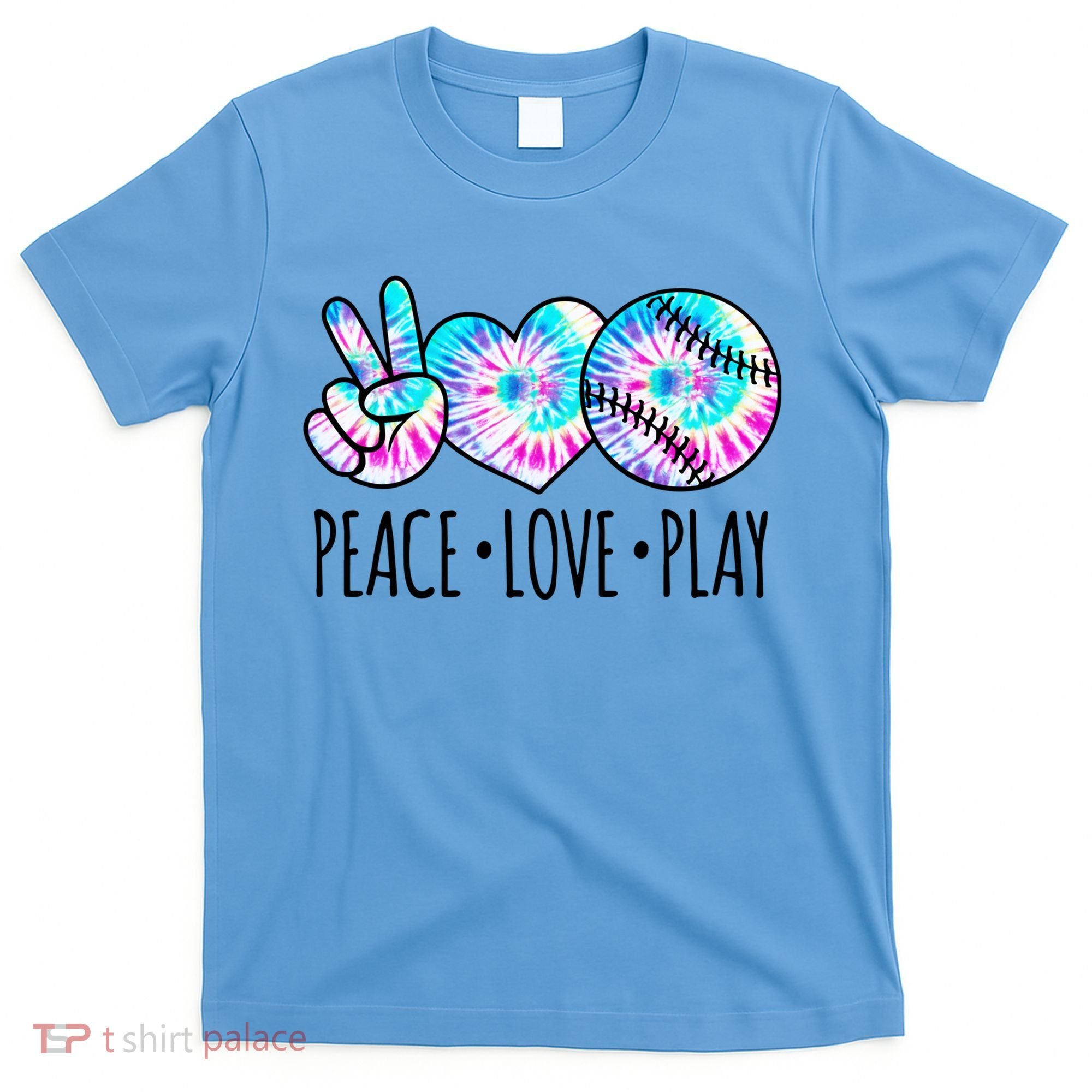 Tie Dye Softball For Teen Girls Peace Love Play Softball Gift T-Shirt