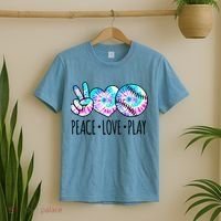 Tie Dye Softball For Teen Girls Peace Love Play Softball Gift T-Shirt thumb 2