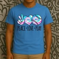 Tie Dye Softball For Teen Girls Peace Love Play Softball Gift T-Shirt thumb 3