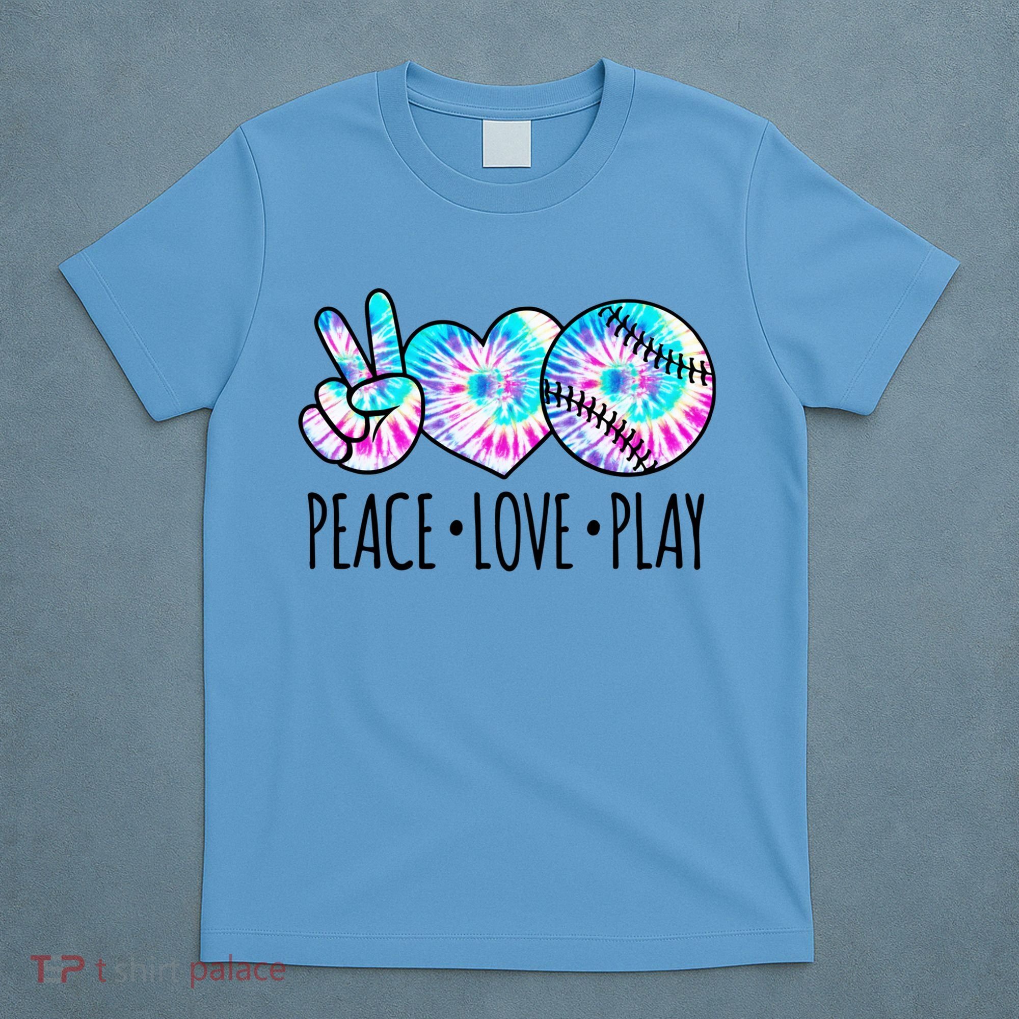 Tie Dye Softball For Teen Girls Peace Love Play Softball Gift T-Shirt