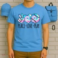 Tie Dye Softball For Teen Girls Peace Love Play Softball Gift T-Shirt thumb 5