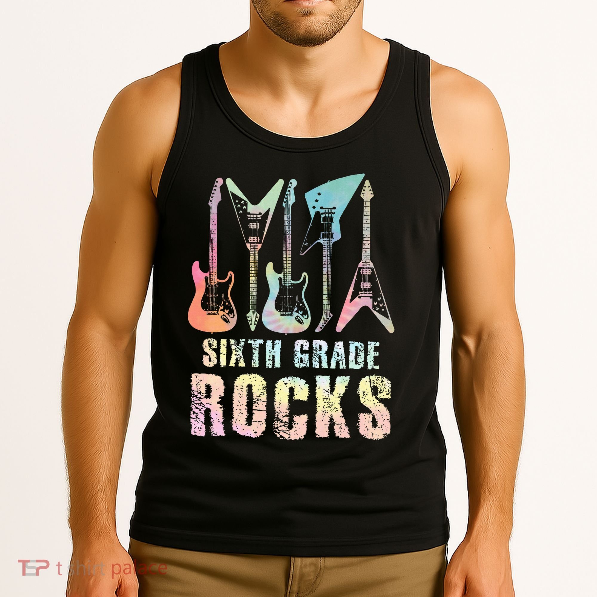 Tie Dye Sixth Grade Rocks Teacher Tank Top