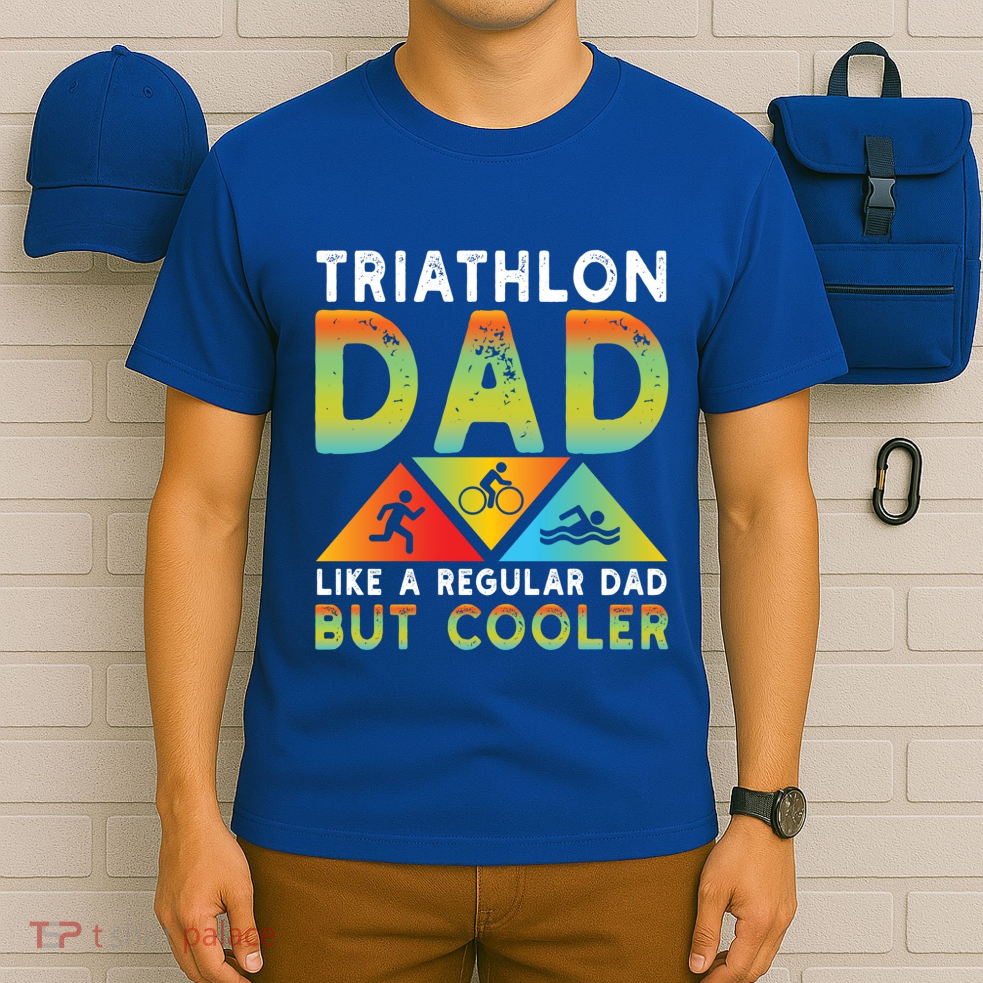 Triathlon Dad Swim Bike Run Triathletes Fathers Day Cycling Cute Gift T-Shirt