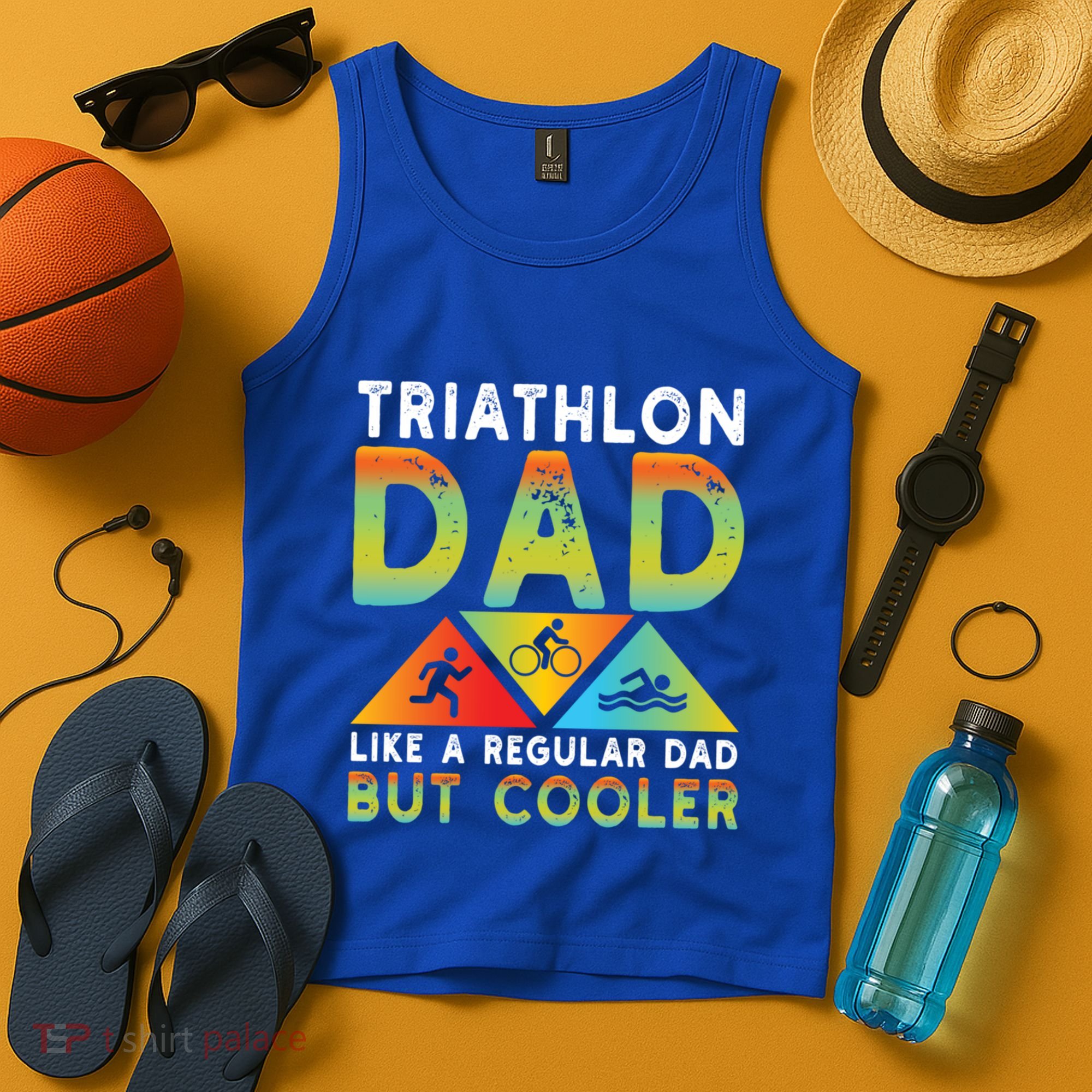 Triathlon Dad Swim Bike Run Triathletes Fathers Day Cycling Cute Gift Tank Top