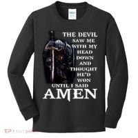 The Devil Saw Me With My Head Down And Thought He'd Won Until I Said Amen Kids Long Sleeve Shirt thumb 0