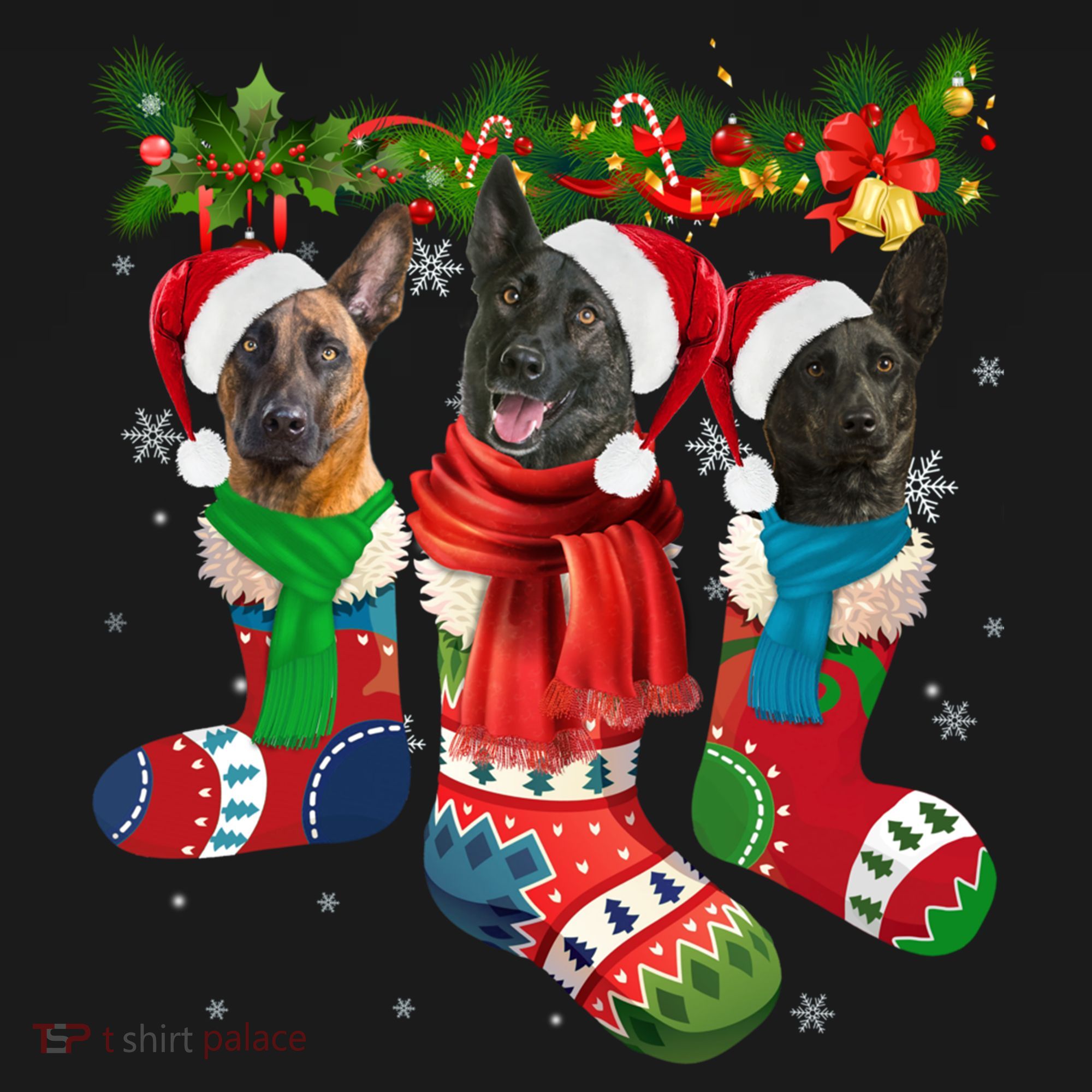Three Dutch Shepherds In Christmas Socks Ornament