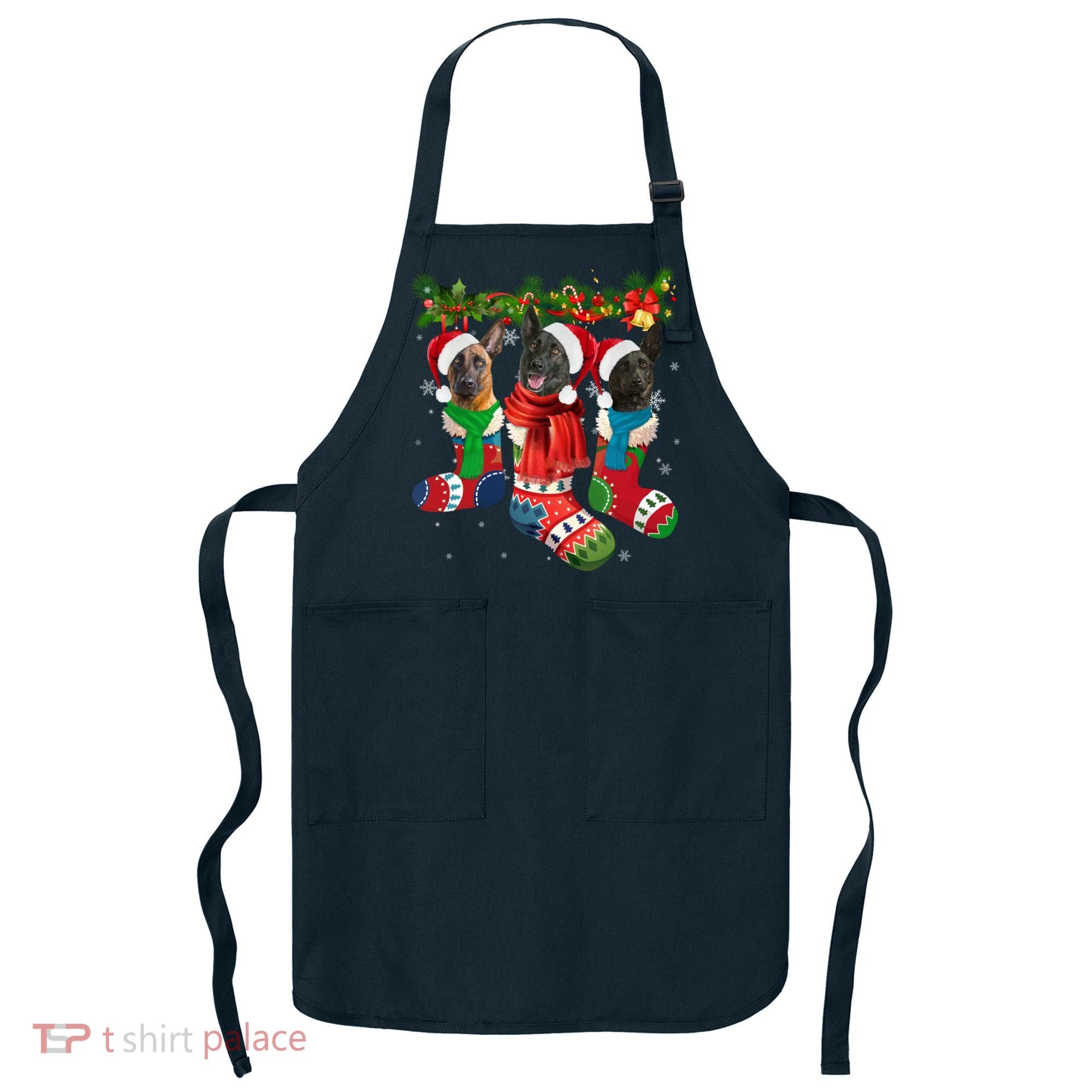 Three Dutch Shepherds In Christmas Socks Apron